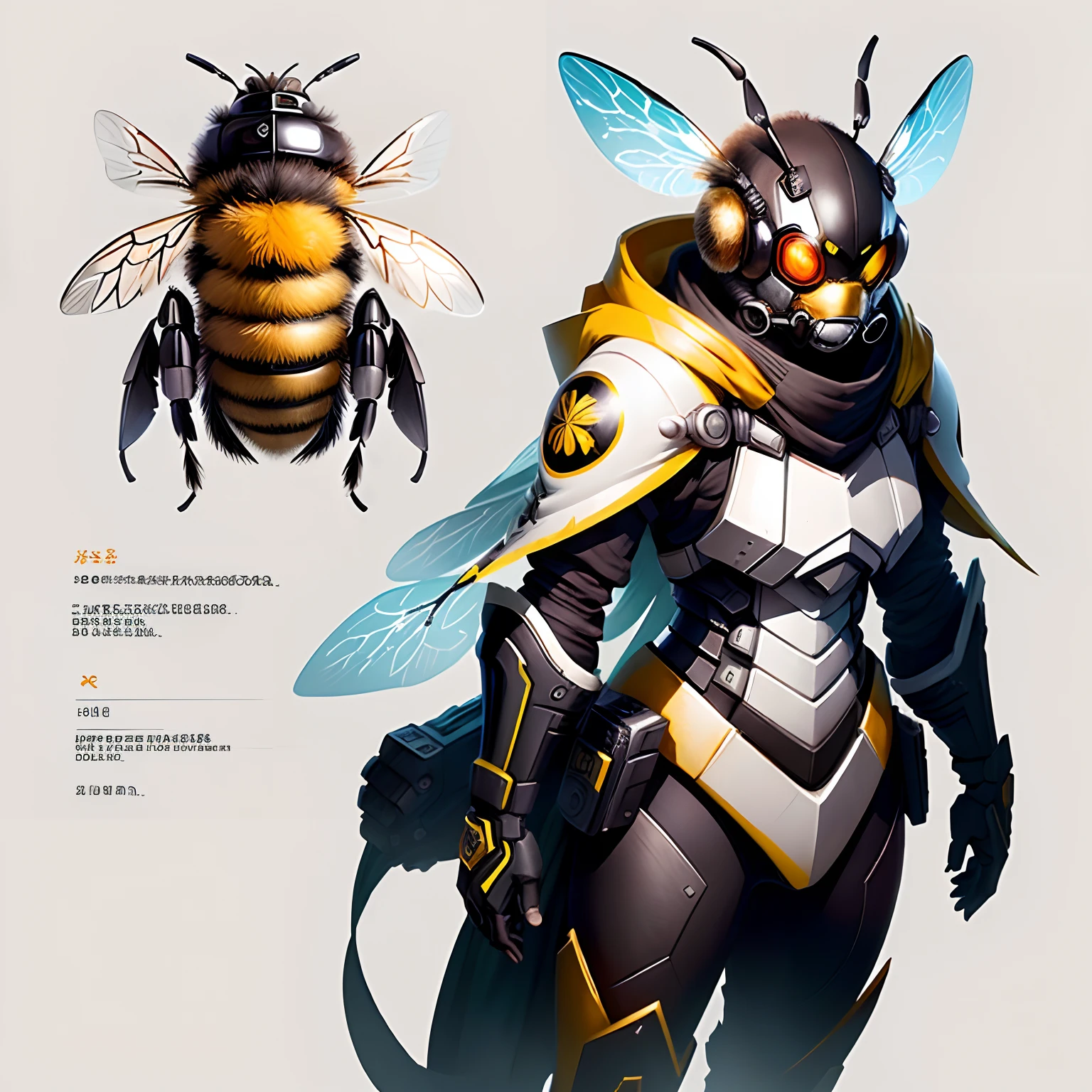 A chinese bee, (realistic style), (game concept art) , pure white background