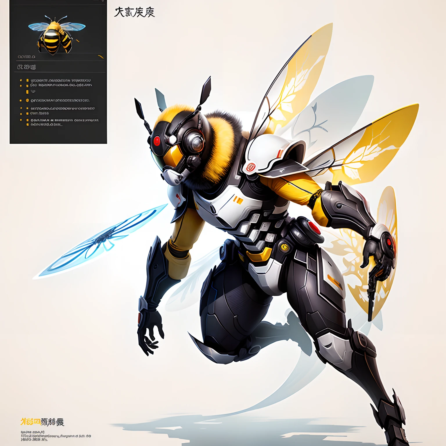 A chinese bee, (realistic style), (game concept art) , pure white background
