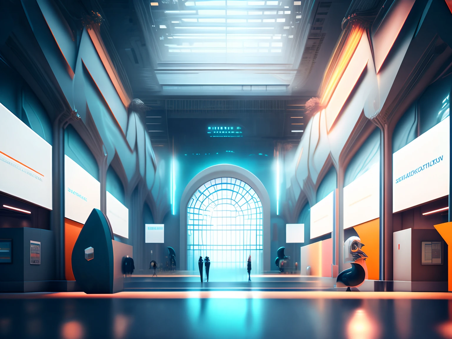  huge,  clean , Exhibition hall，Positive perspective，Science and technology museum，8k ,
