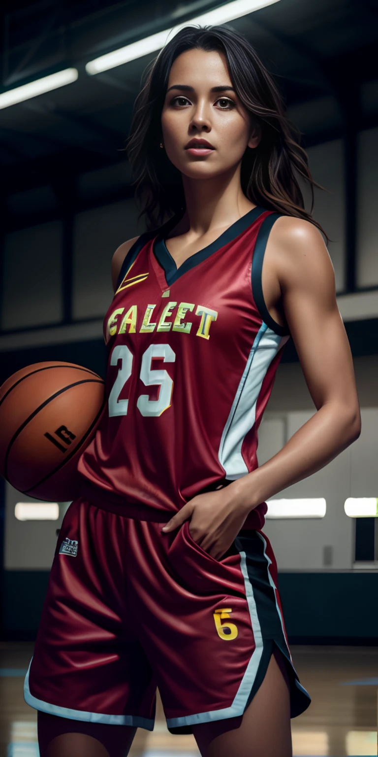beautiful mature college girl, wearing basketball outfit, in basketball court, ((slim, petite)), photorealistic, photo, masterpiece, realistic, realism, photorealism, high contrast, photorealistic digital art trending on Artstation 8k HD high definition detailed realistic, detailed, skin texture, hyper detailed, realistic skin texture, armature, best quality, ultra high res, (photorealistic:1.4),, high resolution, detailed, raw photo, sharp re, by lee jeffries nikon d850 film stock photograph 4 kodak portra 400 camera f1.6 lens rich colors hyper realistic lifelike texture dramatic lighting unrealengine trending on artstation cinestill 800,
