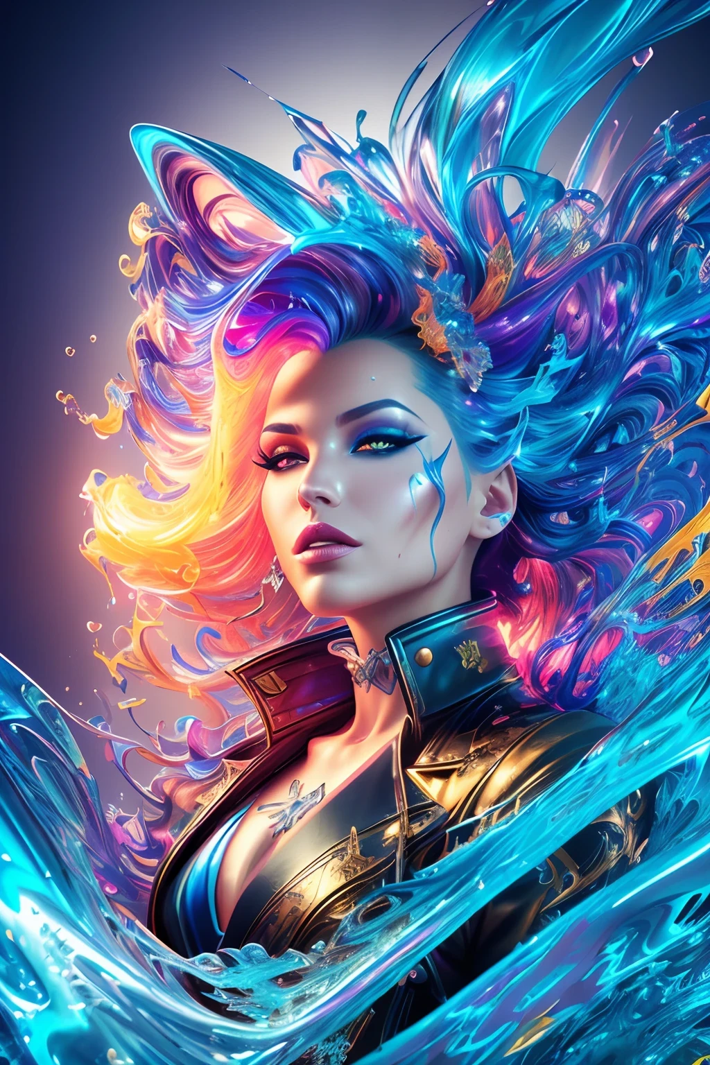 modelshoot style, (extremely detailed CG unity 8k wallpaper), Chaotic storm of intricate liquid smoke in the head, stylized beauty full - length abstract portrait, wet-skin, by petros afshar, ross tran, tom whalen, peter mohrbacher, artgerm, shattered glass, ((bubbly underwater scenery)) radiant light octane render highly detailed ((evil aesthetic))