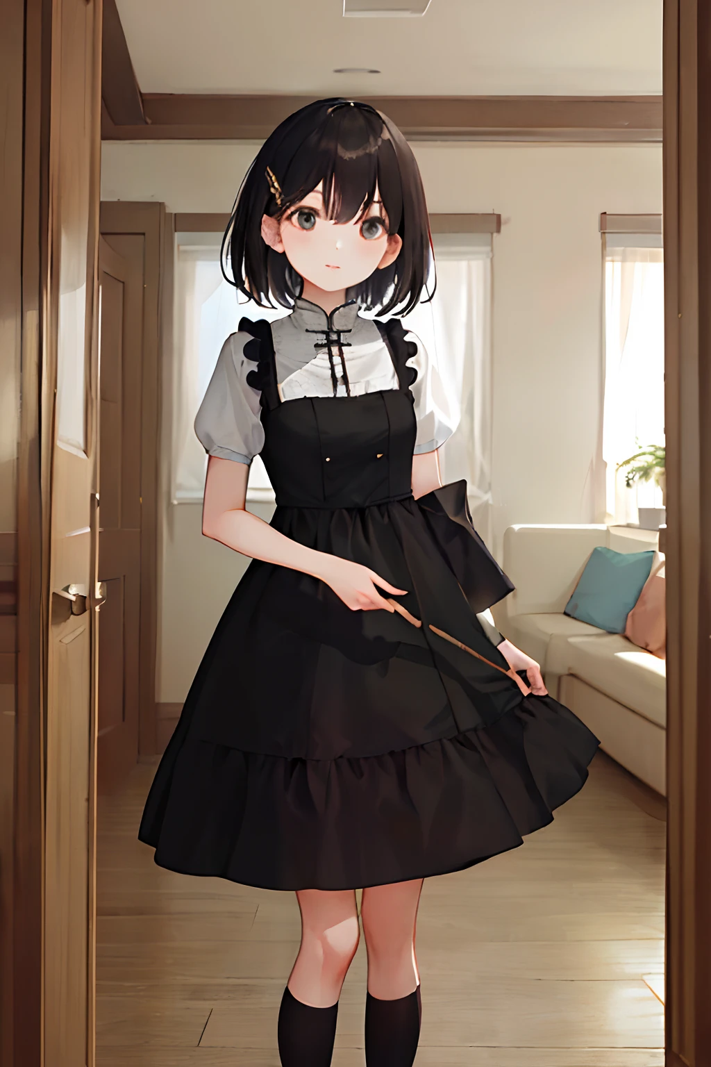 ((masterpiece,best quality)),1girl, from asia,black short hair,wear dress