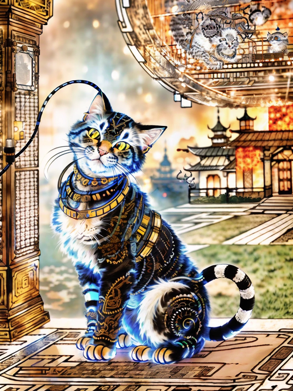 a cute kitten made out of metal, (cyborg:1.1), ([tail | detailed wire]:1.3), (intricate details), hdr, (intricate details, hyperdetailed:1.2), cinematic shot, vignette, centered