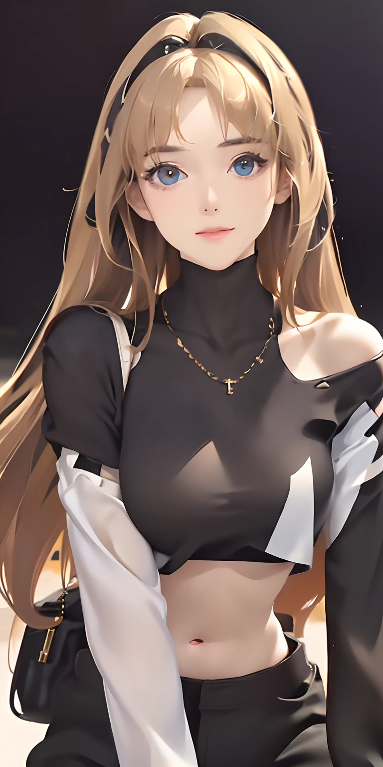 (photorealistic:1.4), (masterpiece, sidelighting, finely detailed beautiful eyes: 1.2), masterpiece*portrait, realistic, 3d face, glowing eyes, shiny hair, lustrous skin, solo, embarassed, (midriff), black underwear, blonde hair,