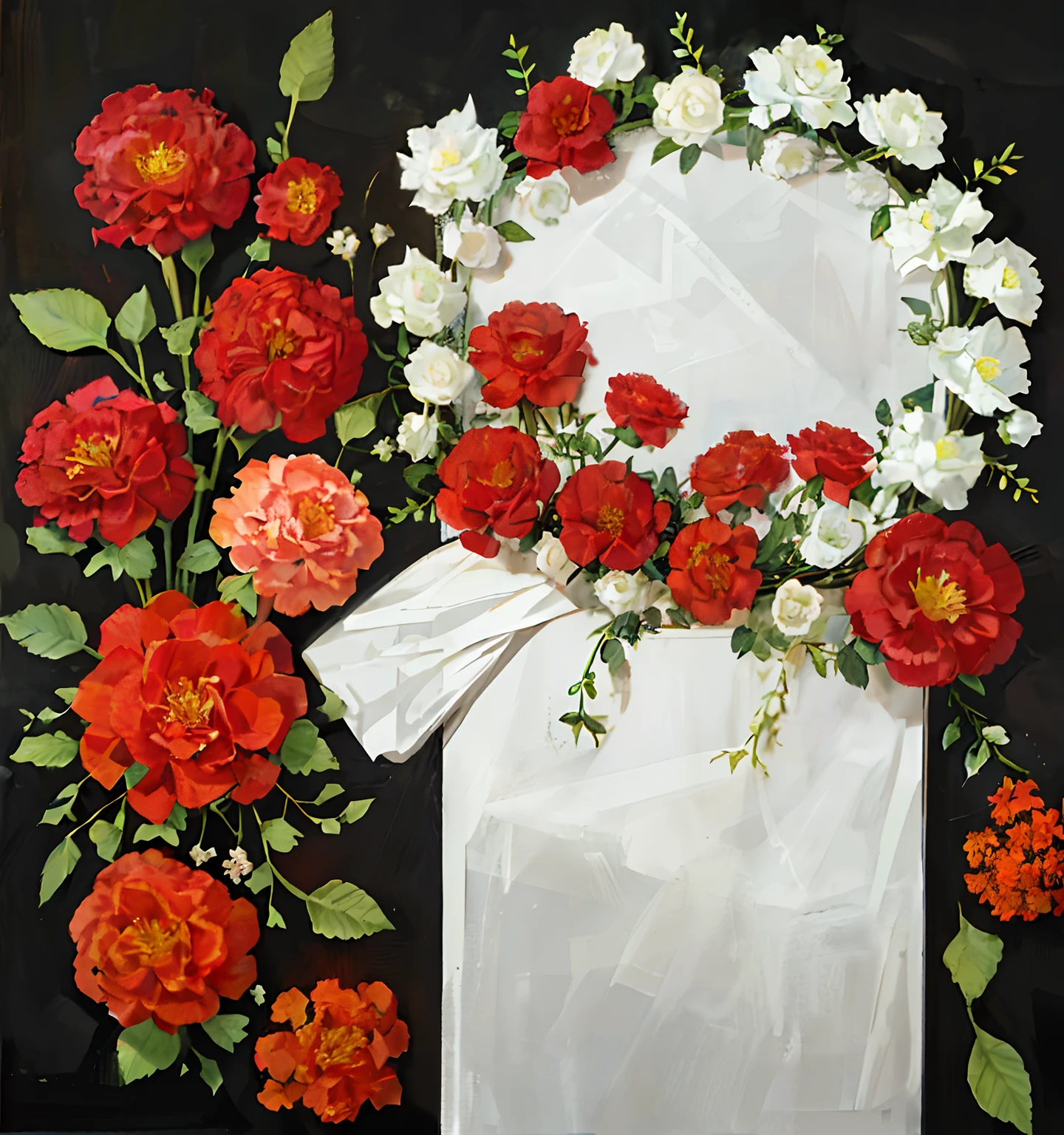 carnation，garland，Realistic，Black background