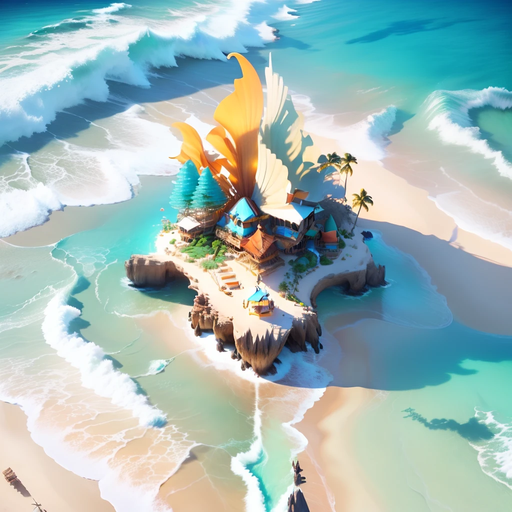 masterpiece, best quality, (extremely detailed CG unity 8k wallpaper), (best quality), (best illustration), (best shadow), A conch hut on the beach, isometric 3D, octane render,ray tracing,ultra detailed