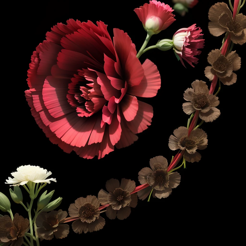 carnation,garland,Realistic,Black background