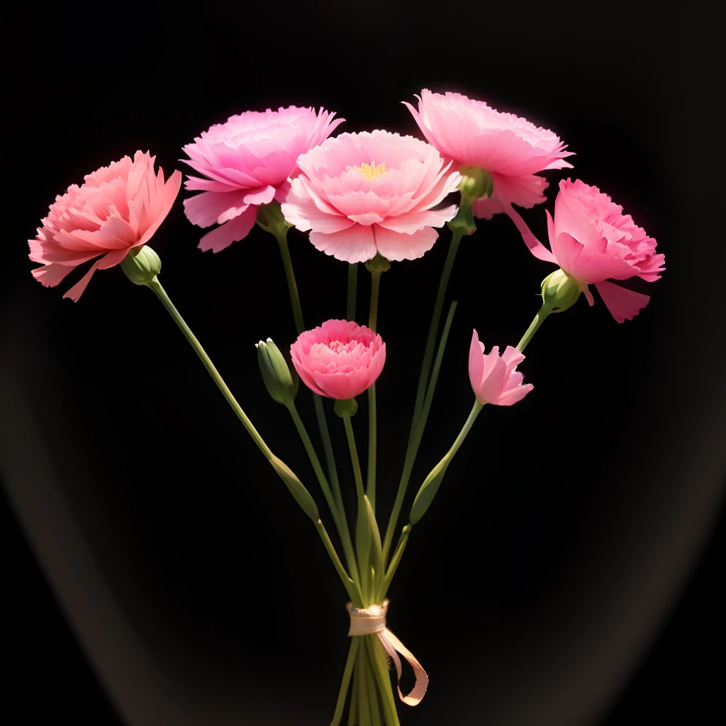 carnation,pink,garland,many,Realistic,Black background