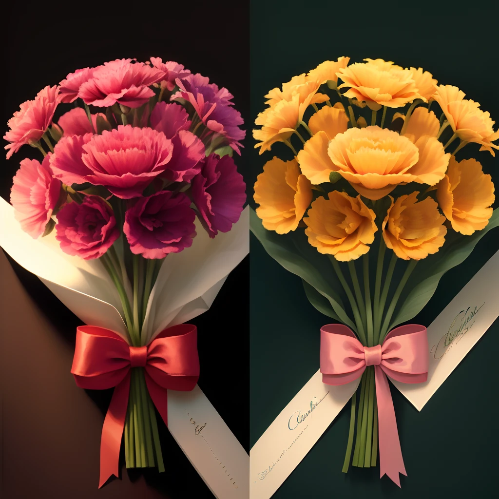 a card，Open half，with carnation，Realistic，