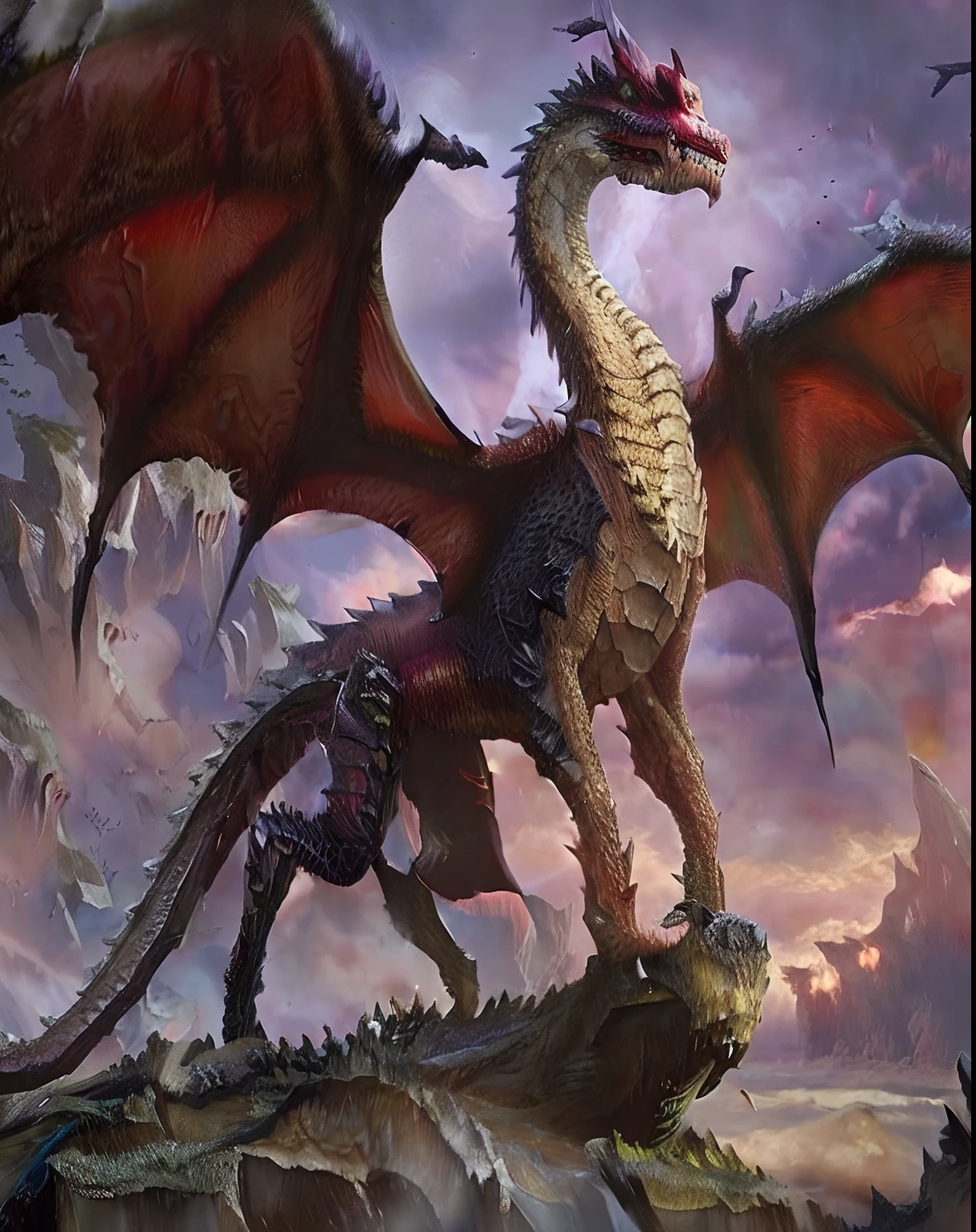 CG unity, ultra-detailed, best quality, masterpiece, an extremely imposing, prideful, and ferocious dragon with glowing red eyes, detailed and sturdy scales, breathing red-hot fire, in a mesmerizing and epic environment with volumetric light and dynamic movement. most powerfull being, omnipotent and omniscience