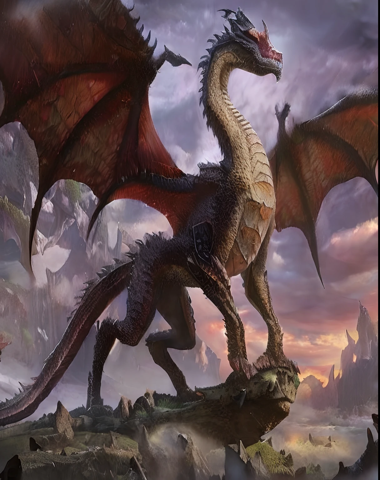 CG unity, ultra-detailed, best quality, masterpiece, an extremely imposing prideful and ferocious dragon, glowing red eyes, detailed and sturdy scales, in a mesmerizing and epic environment with volumetric light and dynamic movement. most powerfull being, omnipotent and omniscience