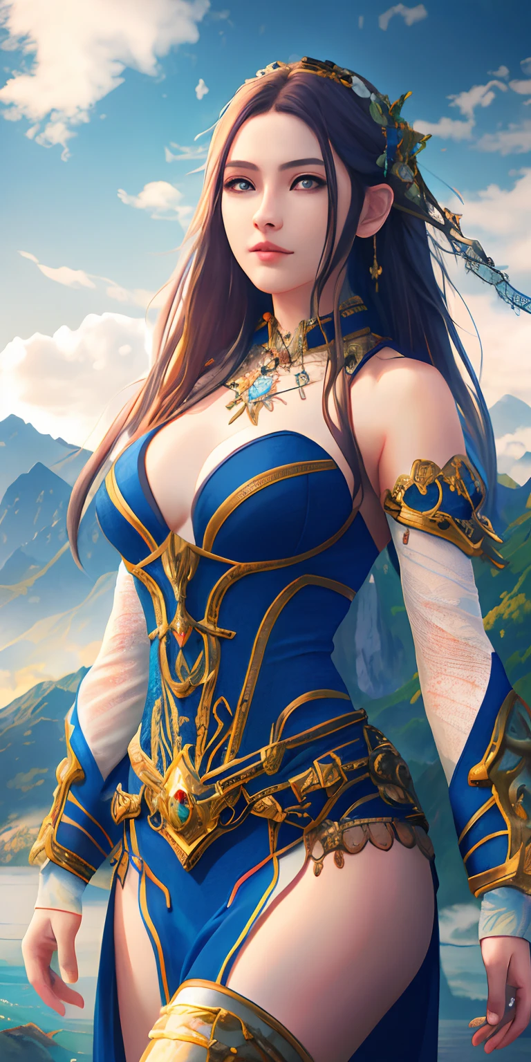 masterpiece, best quality, high quality, extremely detailed CG unity 8k wallpaper, scenery, outdoors, sky, cloud, day, no humans, mountain, landscape, water, tree, blue sky, waterfall, cliff, nature, lake, river, cloudy sky,award winning photography, Bokeh, Depth of Field, HDR, bloom, Chromatic Aberration ,Photorealistic,extremely detailed, trending on artstation, trending on CGsociety, Intricate, High Detail, dramatic, art by midjourney