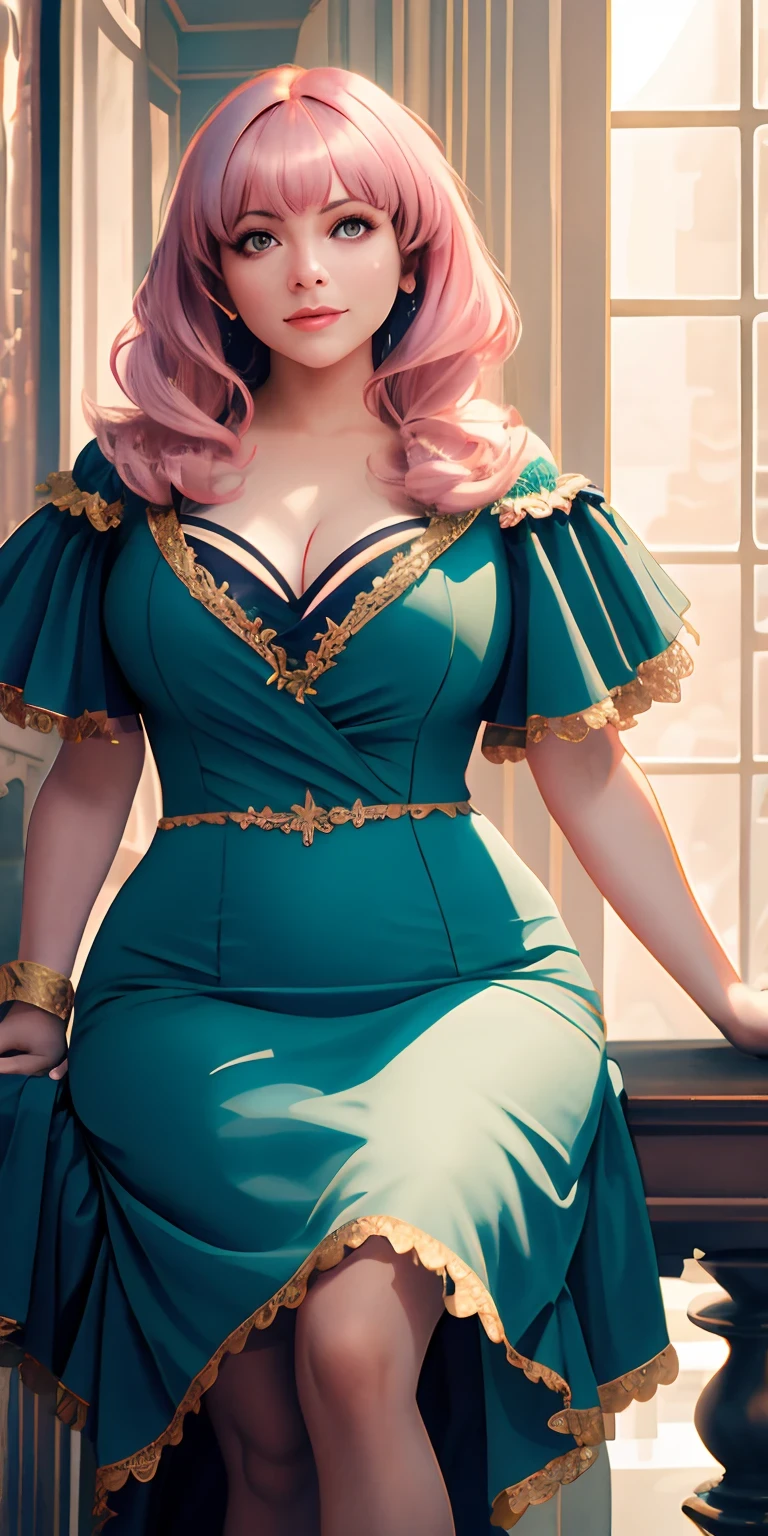 Extremely detailed CG Unity 8k wallpaper, masterful illustration of a beautiful and overflowing cleavage, best illumination and shadow, high saturation, dynamic angle, (1 girl), gorgeous and curvy body, alluring facial expression, detail-rich blue or pink long hair, delicate details such as earings and neck ribbon, off-shoulder attire, stockings or pantyhose, suggestive pose, eye-catching perspective, (many playful toys around):0.9.