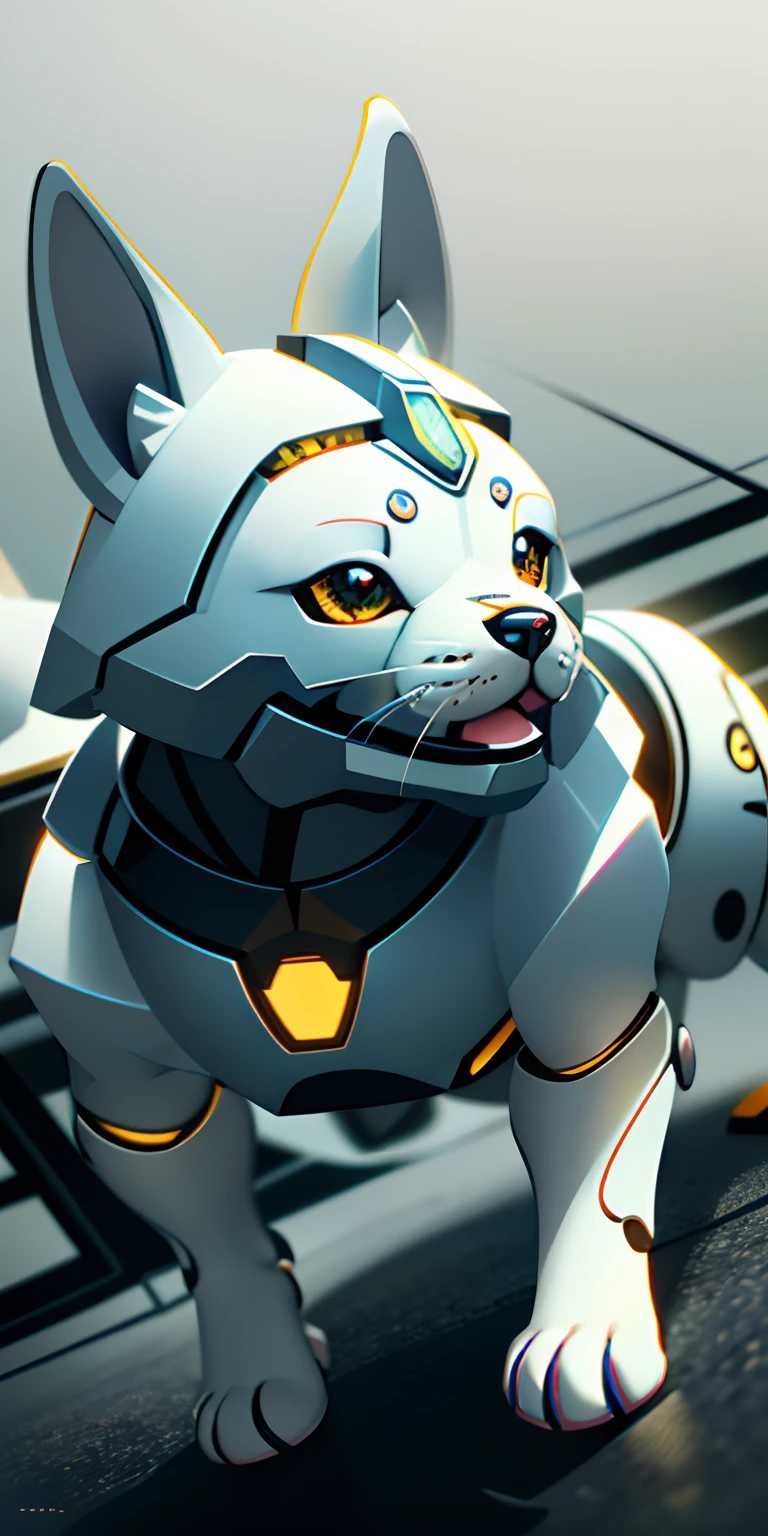 A cute puppy made of metal, (cyborg:1.1), ([tail|detailed wire]:1.3), (intricate detail), hdr, (intricate detail, hyperdetailed:1.2), cine footage, halo shadow, centered