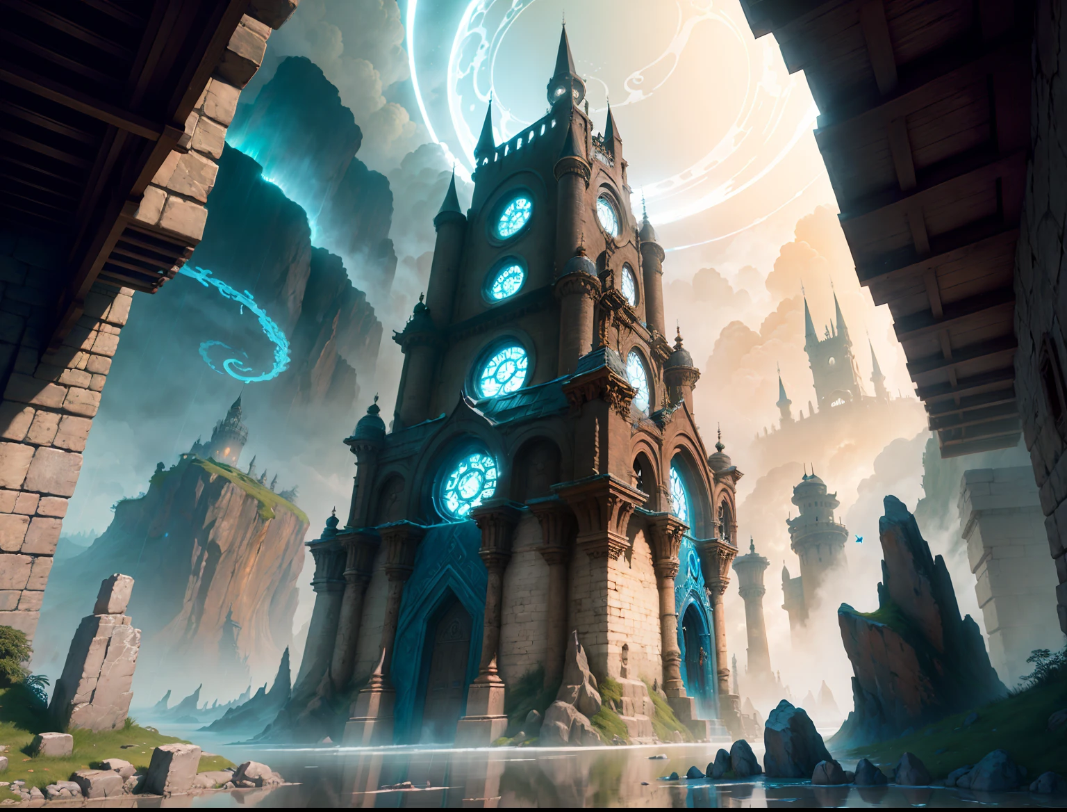 ((masterpiece)),((best quality)),((high detial)),((realistic,))
Industrial age city, deep canyons in the middle, architectural streets, bazaars, Bridges, rainy days, steampunk, European architecture,{{{Pixar style,4k, 8k, unreal engine,}}},A grand scene, a time and space tunnel, a gray giant door carved with various mysterious symbols and inscriptions. Through the door, one can see a vast magical world.
Strange creatures, magical terrain, and mysterious atmosphere. Thick fog, a mysterious castle towering into the clouds, surrounded by magical power. Dancing elf.
The water source seems to have life, and the water flow is controlled and shaped into various strange forms. In the distant sky, mysterious and colorful colors, beautiful oil paintings,
Mysterious runes, strange creatures, magical auras,