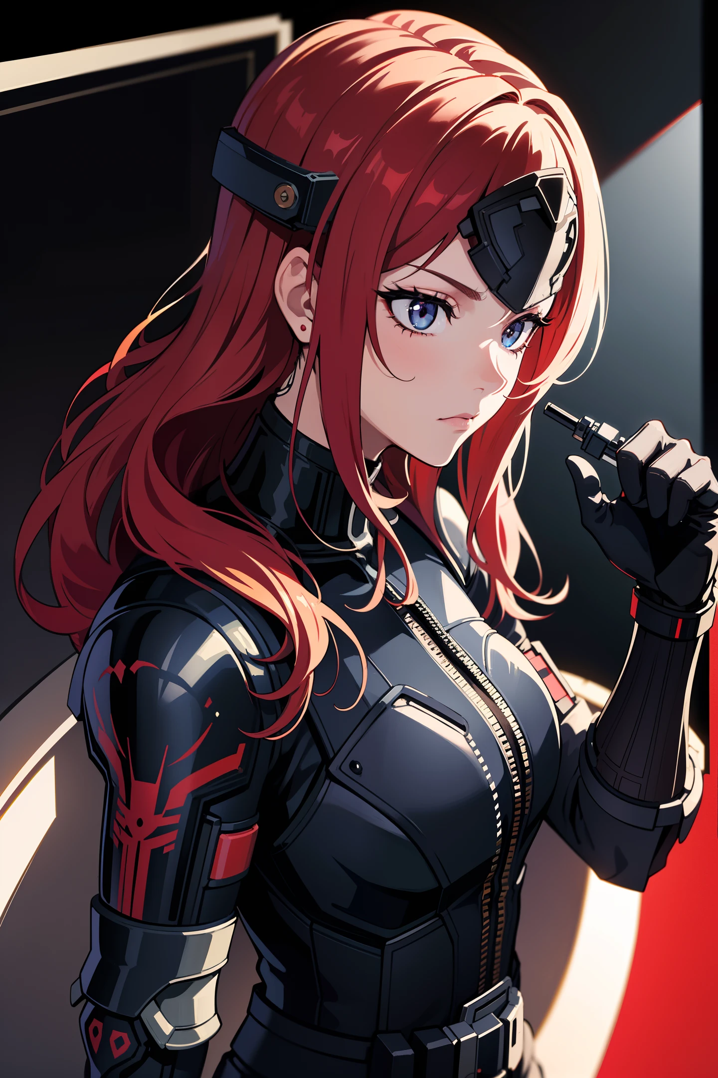 intricate details,anime poster, ((masterpiece,best quality)), ((cinematic light)), black widow, scary anime \(style\), detailed armor, detailed helmet,cyberpunk style