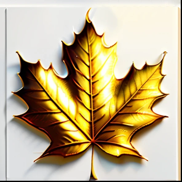 A maple leaf, realistic in writing or painting, a leaf with a golden texture, 8k, centered, fantastical, highly detailed, digitally painted, realistic