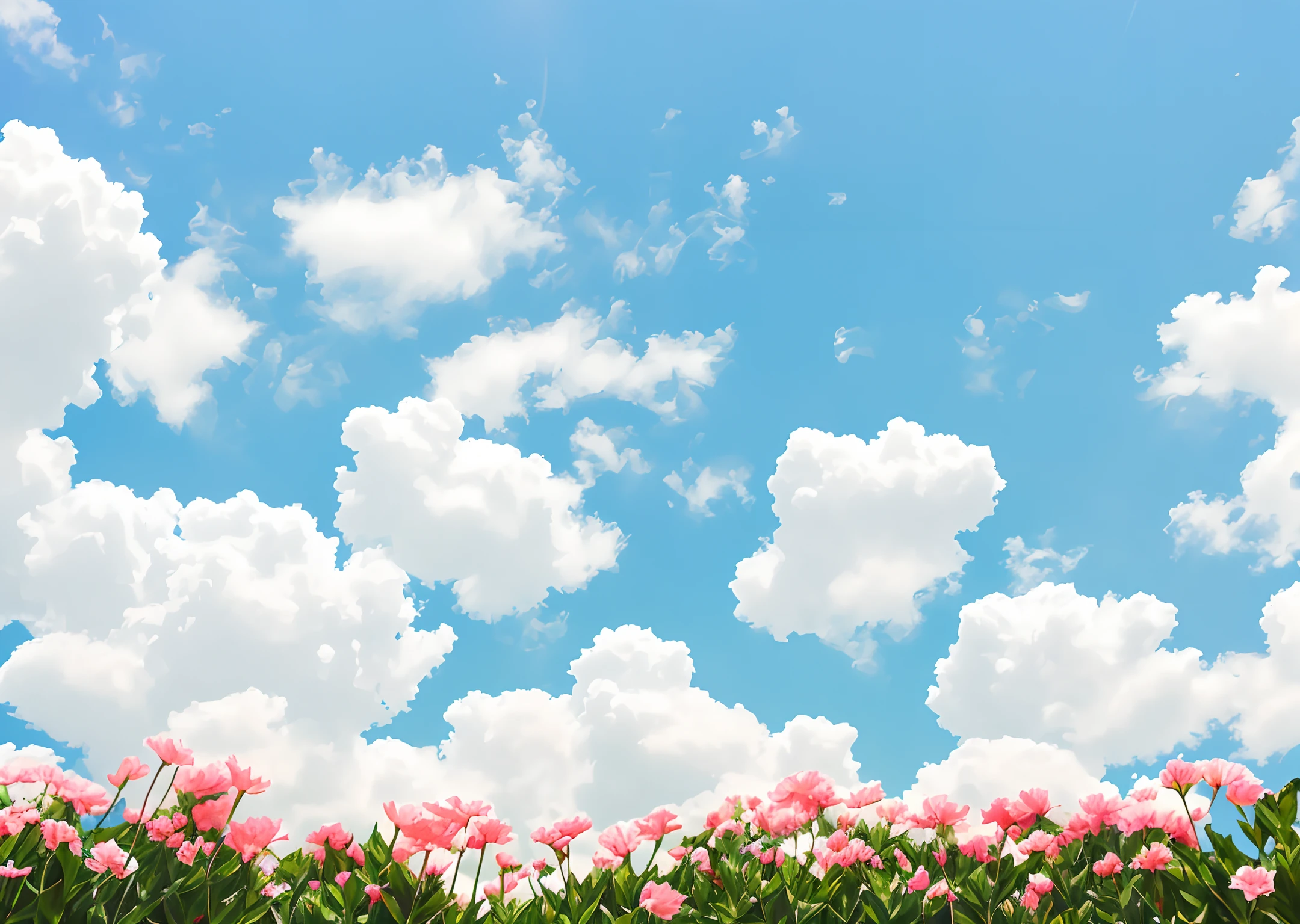 Among the flowers,carnation,big grass,Heads-up,blue sky