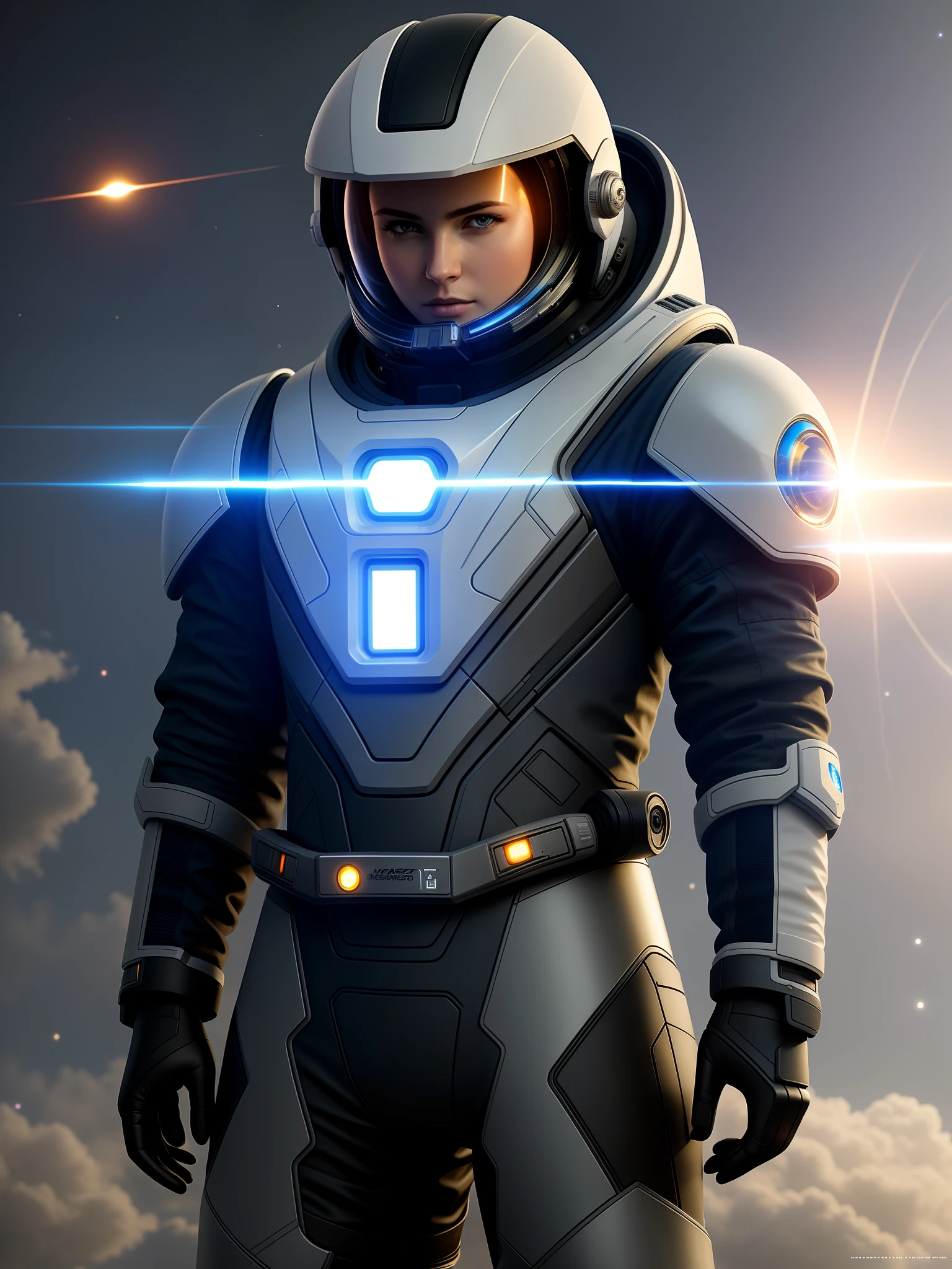((masterpiece,best quality)),space suit with boots, futuristic, character design, cinematic lightning, epic fantasy, hyper realistic, detail 8k