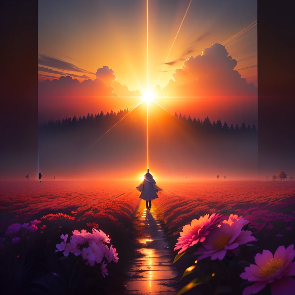 The early morning sun slowly rises above the horizon, casting a warm glow across the landscape. As the sun's rays grow stronger, the world around you slowly comes to life.

The trees and flowers are coated in a fine layer of dew, which sparkles and glistens in the sunlight, creating a breathtaking sight. The dew drops cling to the delicate petals of the flowers, making them look as though they are encrusted with diamonds.

As the sun continues to climb higher into the sky, its warm rays begin to penetrate the cool morning air. The heat causes the moisture in the air to rise, creating a hazy effect that is known as the Dindal effect. The haze creates a dream-like quality to the scene, as if you are looking at the world through a soft-focus lens.

As you stand in the midst of this stunning scene, you feel a sense of awe and wonder at the beauty of nature. The warmth of the sun on your skin and the sound of birds chirping in the distance fills you with a sense of joy and happiness. It is a moment that reminds you of the simple pleasures in life and the beauty that surrounds us every day.
