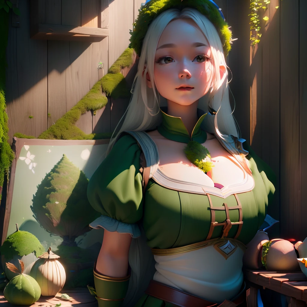 masterpiece, best quality, (extremely detailed CG unity 8k wallpaper), (best quality), (best illustration), (best shadow), A round turnip hut covered with moss, isometric 3D, octane render,ray tracing,ultra detailed
