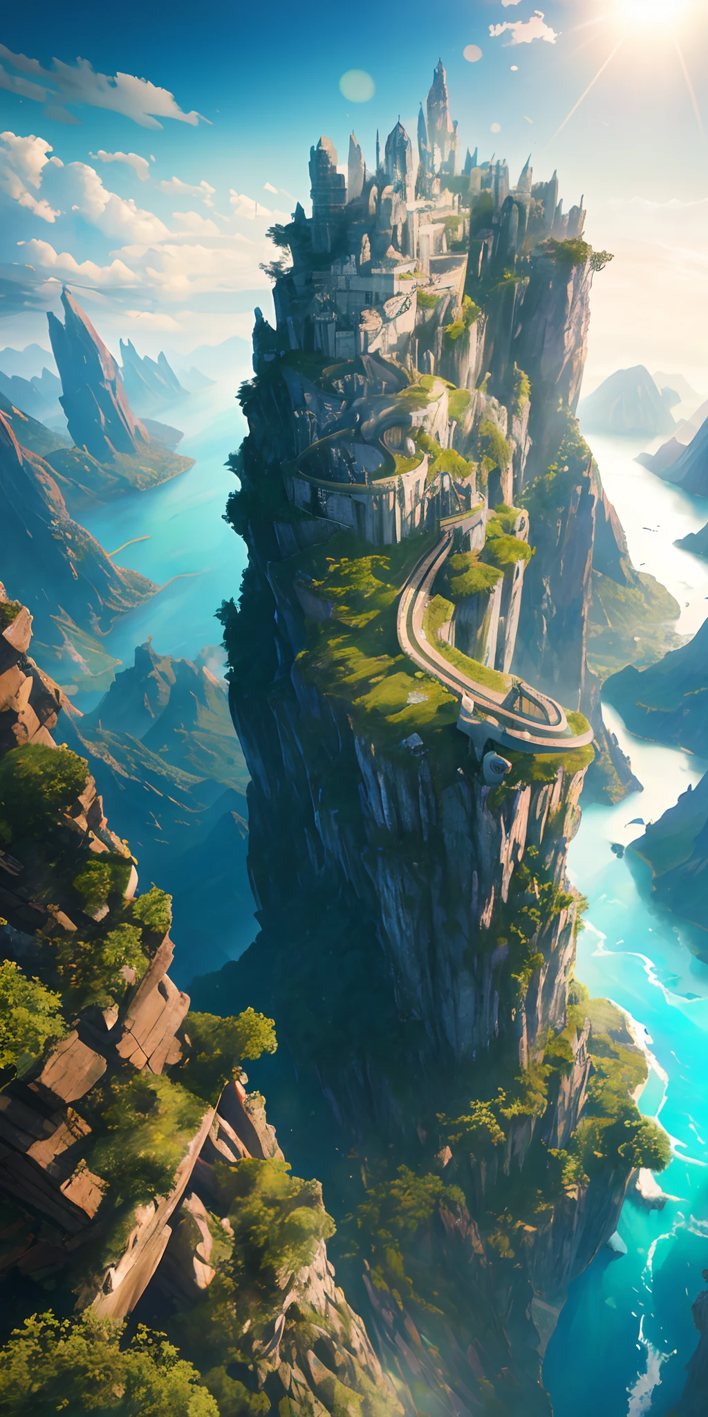 masterpiece, best quality, high quality, extremely detailed CG unity 8k wallpaper, scenery, outdoors, sky, cloud, day, no humans, mountain, landscape, water, tree, blue sky, waterfall, cliff, nature, lake, river, cloudy sky,award winning photography, Bokeh, Depth of Field, HDR, bloom, Chromatic Aberration ,Photorealistic,extremely detailed, trending on artstation, trending on CGsociety, Intricate, High Detail, dramatic, art by midjourney