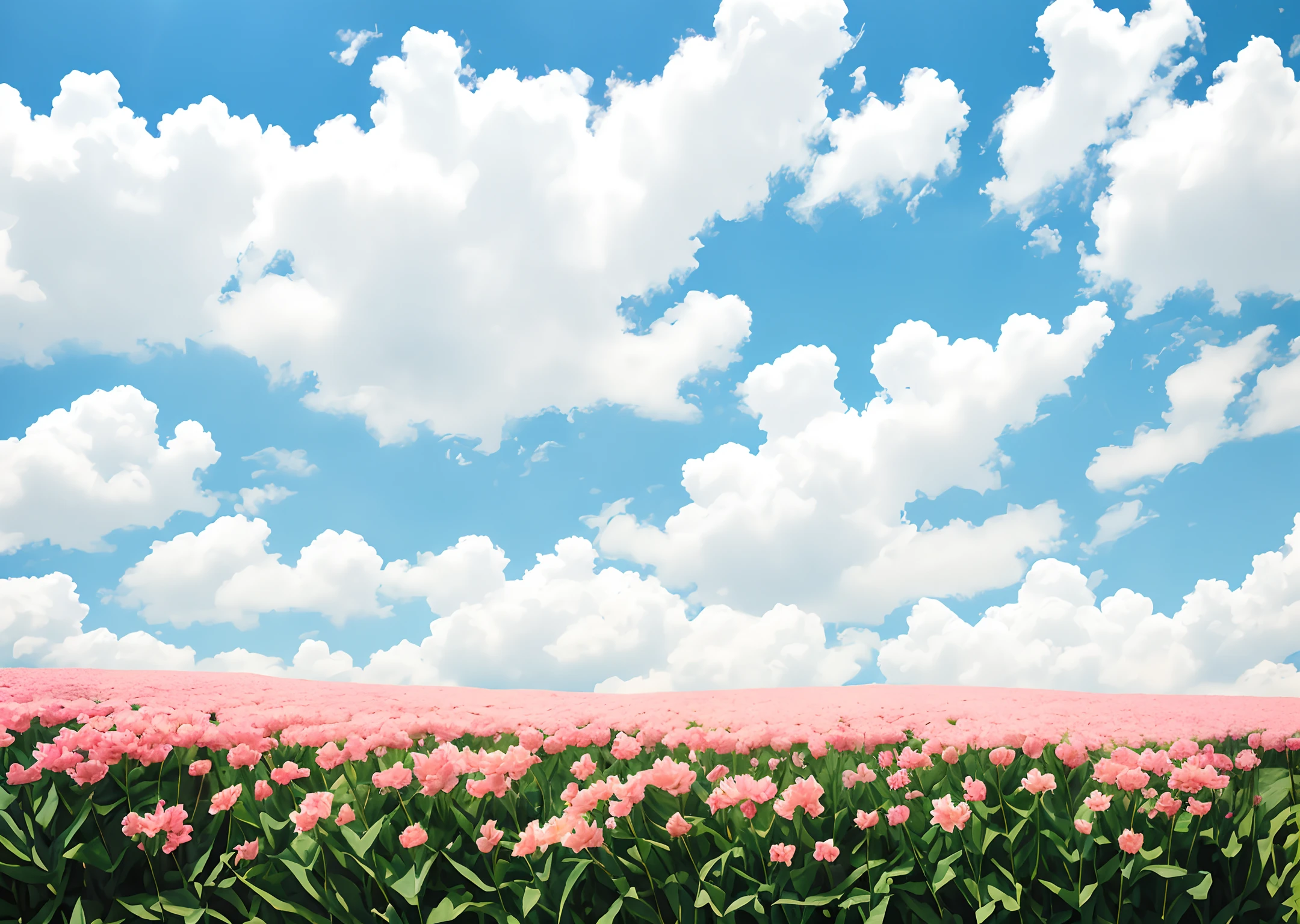Among the flowers,carnation,more,big grass,blue sky,Less sky