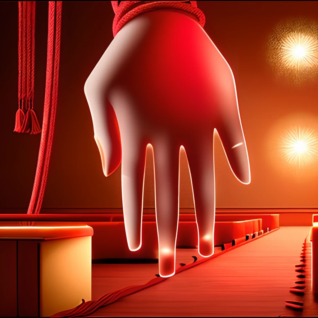Best quality, one hand, realistic, matrimonial background, hand wrapped around red rope