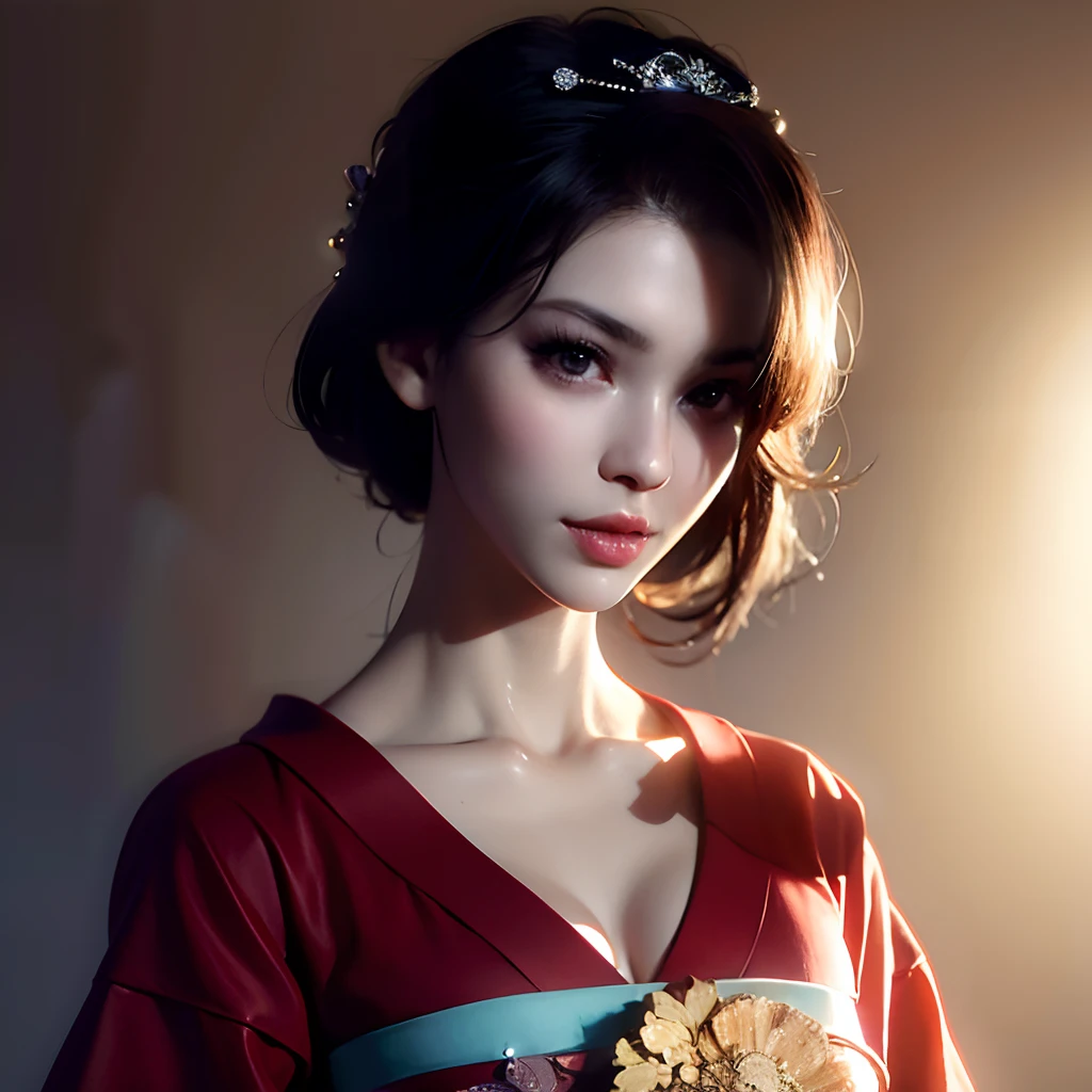 hiqcgbody, Highly detailed RAW color Photo, toned physique, (elegant, beautiful face), (detailed skin), (oil:0.6), (tesla coil:0.4), soft lighting, (side lighting:0.8), shadow casting, deep focus, photographed on a Leica 10772 M-P, 85mm macro lens, F/8 aperture, film still, (Office Lady, sexy), short hair, fashionable princess, (extremely detailed face) (very detailed and expressive eyes), finely detailed small nipple, exhibitionism, ((china_dress,short_kimono)) ,revealing clothes clothes lift, breasts out