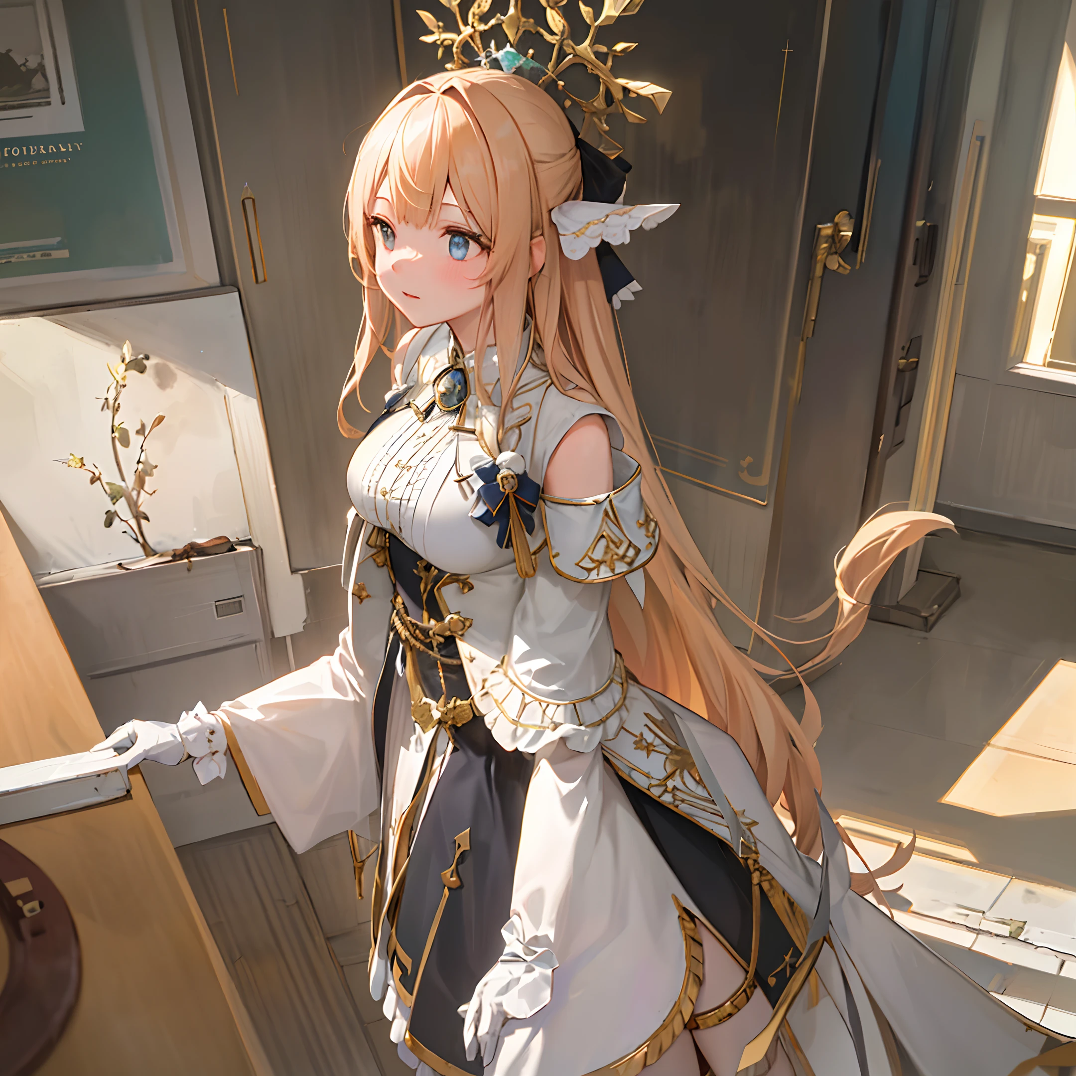 {{illustration}},{{{masterpiece}}},{{best quality}},{high resolution},((1 girl)), (long hair), ((huge_breasts)),upper body, hidden hands, hoop skirt, hair ornamen, gloves, (incredible absurdity), gilded frame,(detailed light),lighting, colorful, layered backgrounds, (gorgeous background), dynamic angle, reflected light, ray tracing, delicate background, (shine),