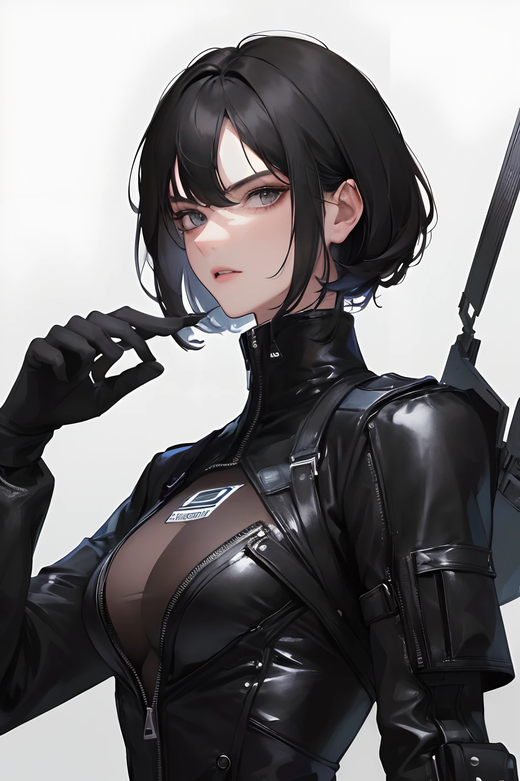 (highest resolution, distinct_image) Best quality, a man's masterpiece, highly detailed, semi realistic, black short hair, black hair, bangs, 18 years old, mature, young, tall and strong, black tight fitting, black flight suit, spacecraft background, cold, serious, tall and handsome, authoritative, powerful, exquisite facial features, exquisite facial features