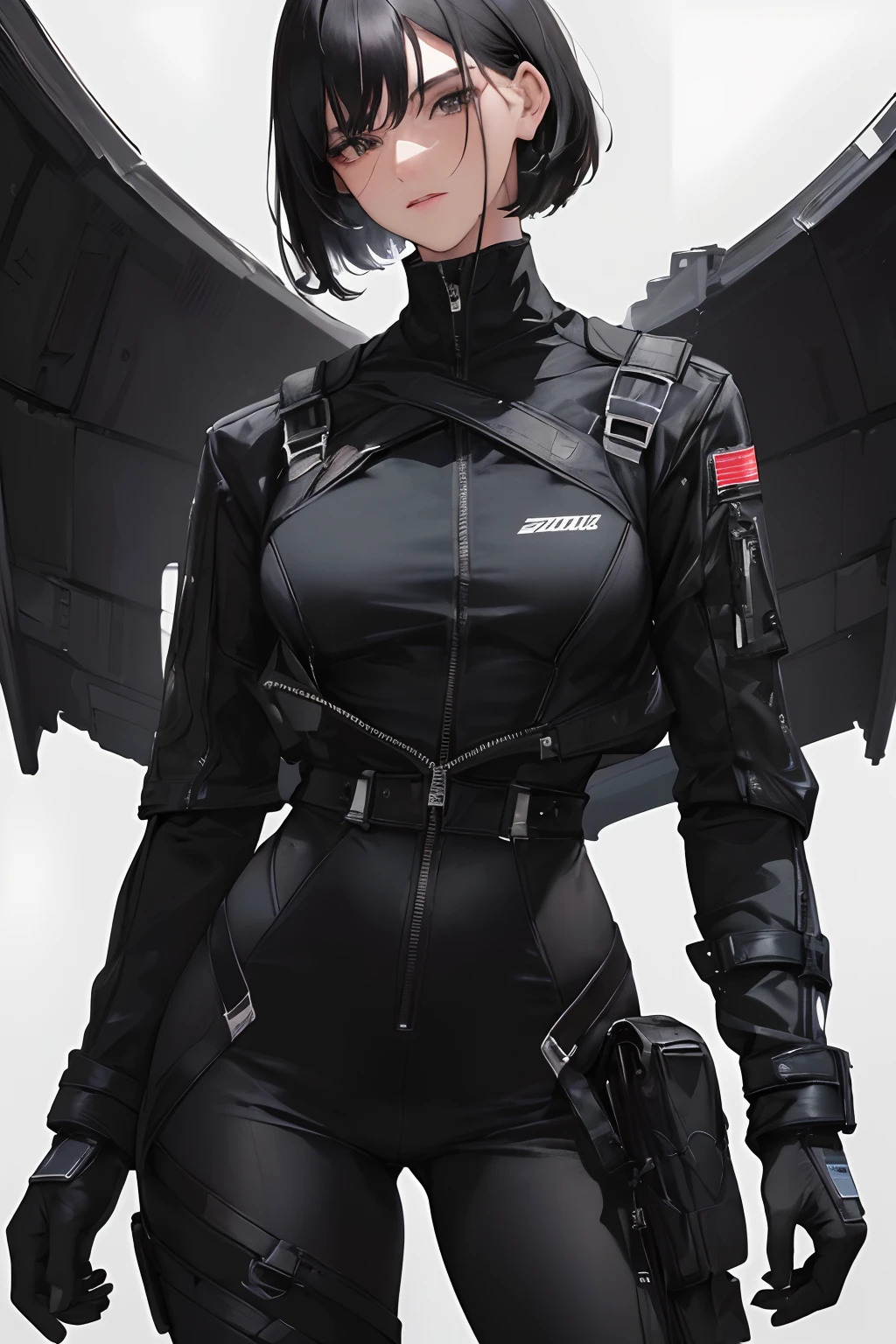(highest resolution, distinct_image) Best quality, a man's masterpiece, highly detailed, semi realistic, black short hair, black hair, bangs, 18 years old, mature, young, tall and strong, black tight fitting, black flight suit, spacecraft background, cold, serious, tall and handsome, authoritative, powerful, exquisite facial features, exquisite facial features