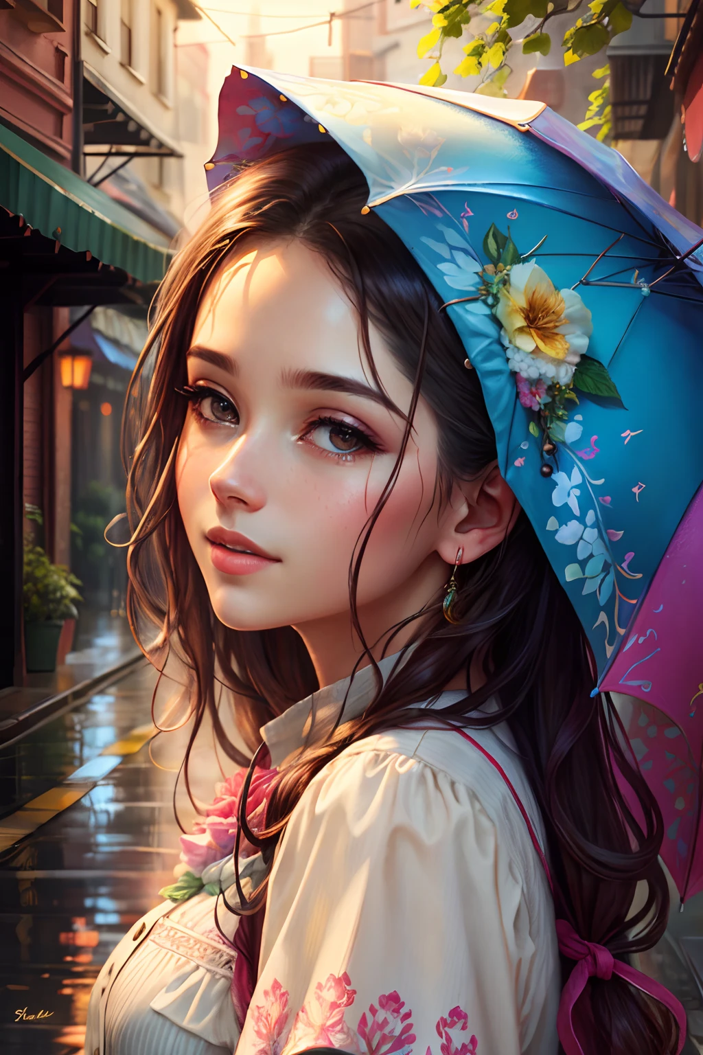 After the rain, realistic photography, colorful background, detailed portrait, intricate details, rich colors, realistic style, front look,
