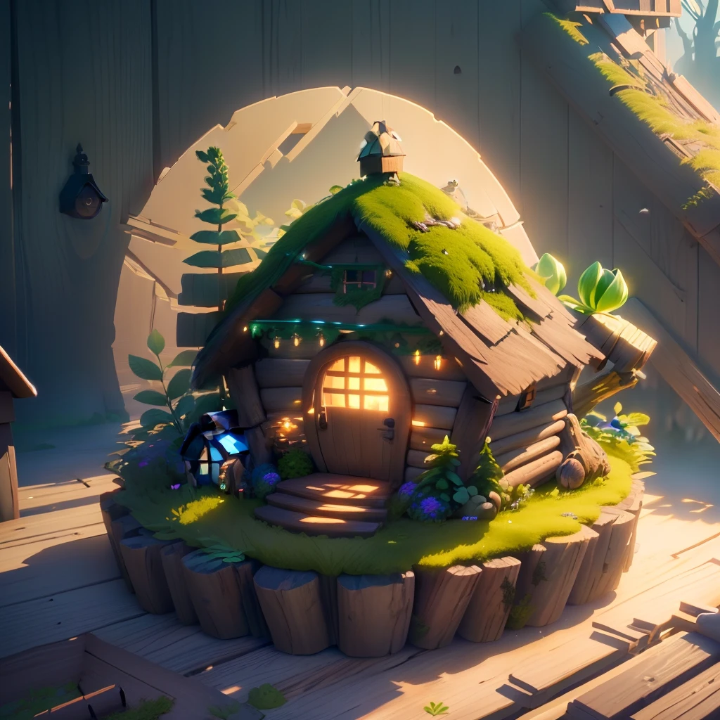 masterpiece, best quality, (extremely detailed CG unity 8k wallpaper), (best quality), (best illustration), (best shadow), A round turnip hut covered with moss， isometric 3D, octane render,ray tracing,ultra detailed