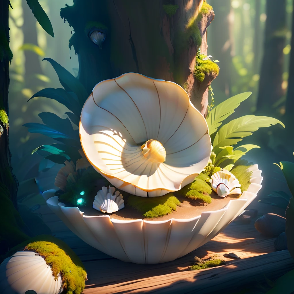 masterpiece, best quality, (extremely detailed CG unity 8k wallpaper), (best quality), (best illustration), (best shadow), (A shell shape hut:1.3) covered with moss, isometric 3D, octane render,ray tracing,ultra detailed