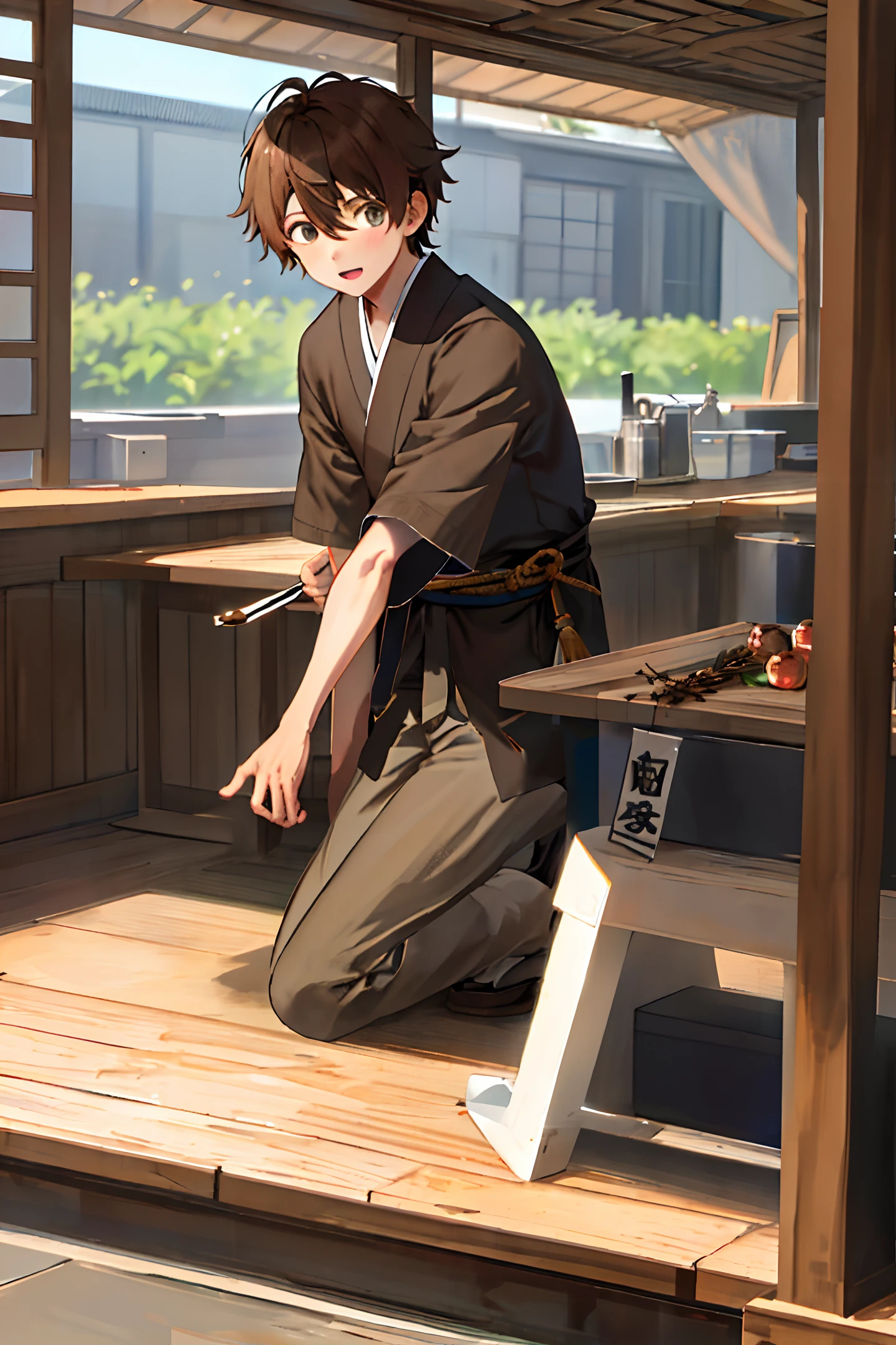 1boy, {brown hair with {{black and brown highlights}}}, {{{{eye reflection}}}}, Japanese,