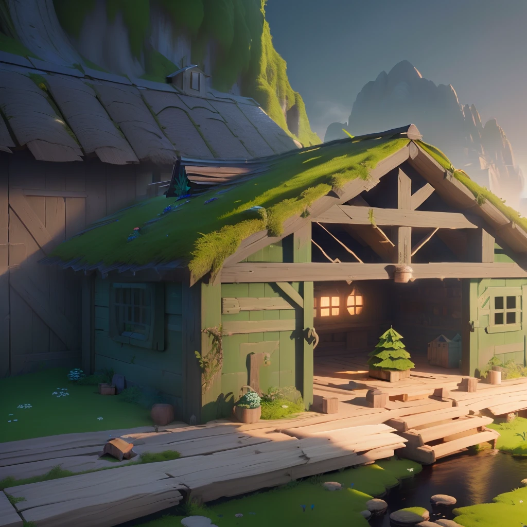 masterpiece, best quality, (extremely detailed CG unity 8k wallpaper), (best quality), (best illustration), (best shadow), A round turnip hut covered with moss, isometric 3D, octane render,ray tracing,ultra detailed