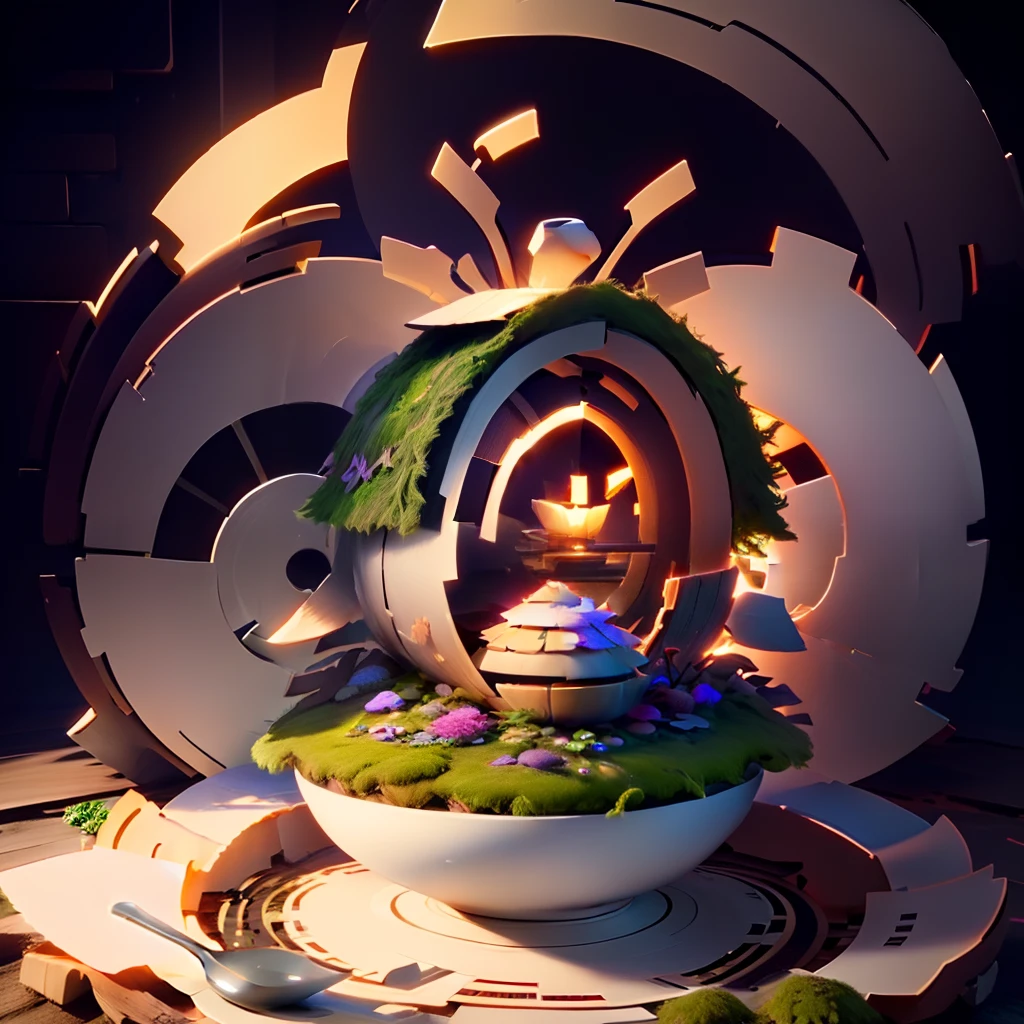 masterpiece, best quality, (extremely detailed CG unity 8k wallpaper), (best quality), (best illustration), (best shadow), A round turnip hut covered with moss， isometric 3D, octane render,ray tracing,ultra detailed