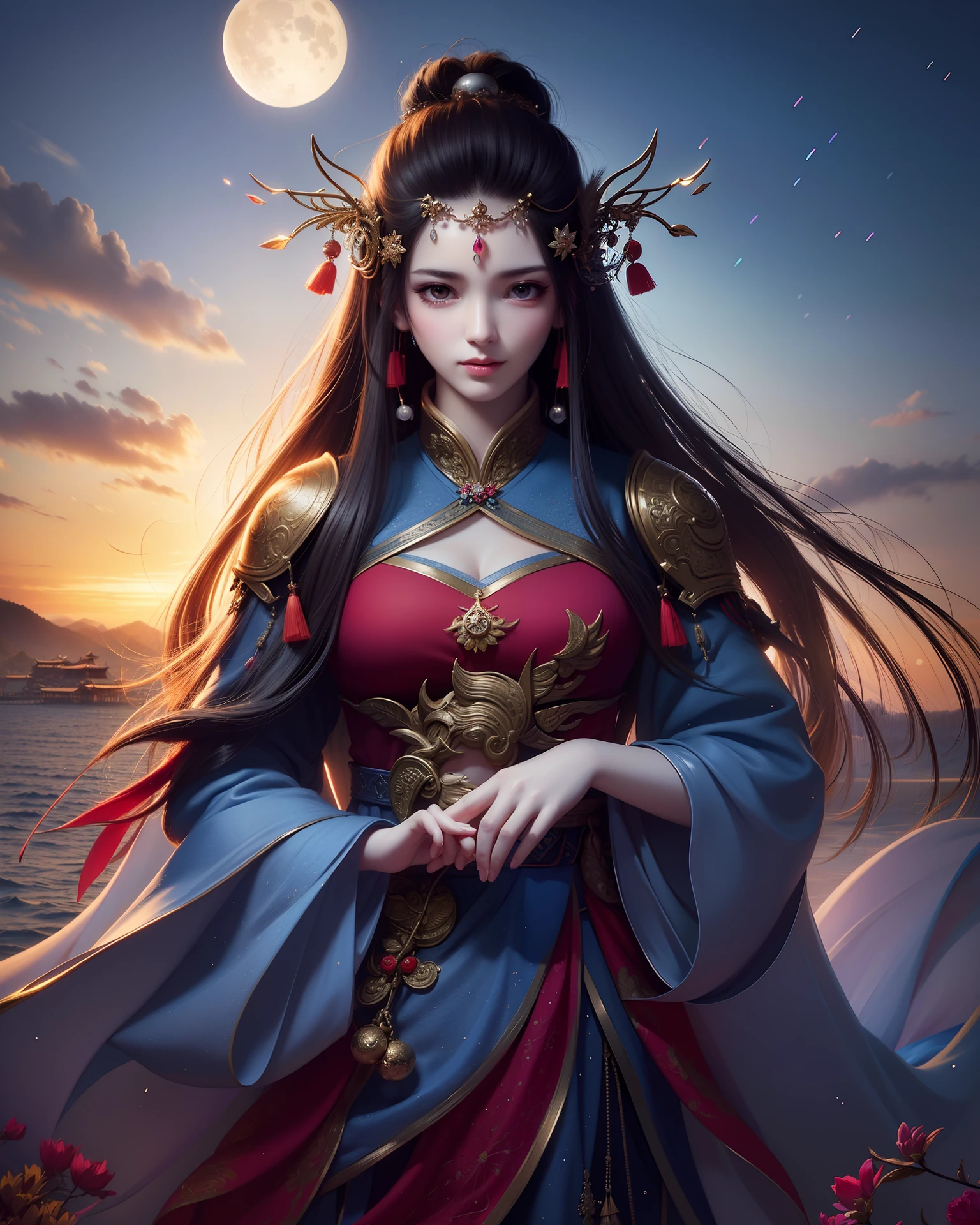 (8k, RAW photo:1.2),best quality, ultra high res,dramatic angle,(fluttered detailed color splashs), (illustration),(((1 girl))),(long hair),(rain:0.9),(hair ornament:1.4),there is an ancient palace beside the girl,chinese clothes,(focus on), color Ink wash painting,(color splashing),colorful splashing,(((colorful))),(sketch:0.8), Masterpiece,best quality, beautifully painted,highly detailed,(denoising:0.6),[splash ink],((ink refraction)), (beautiful detailed sky),moon,highly,detaild,(masterpiece, best quality, extremely detailed CG unity 8k wallpaper,masterpiece, best quality, ultra-detailed),(Lycoris radiata), 