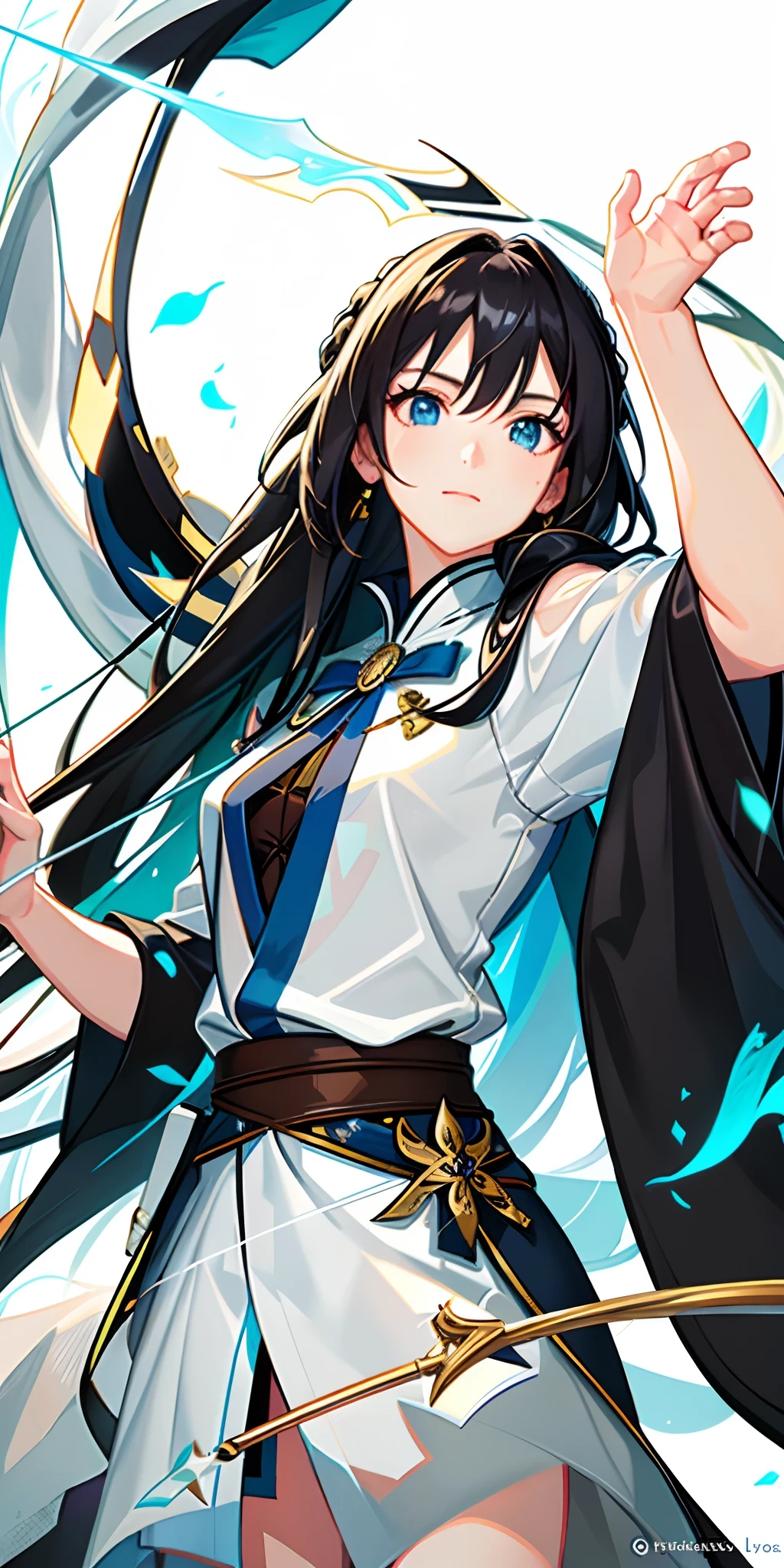 (photo fidelity: 1), (side lighting, exquisite and beautiful eyes: 1.2), portrait, anime, anime face, shining eyes, shining hair, shining skin, archery, heroic spirit, white robe, black hair