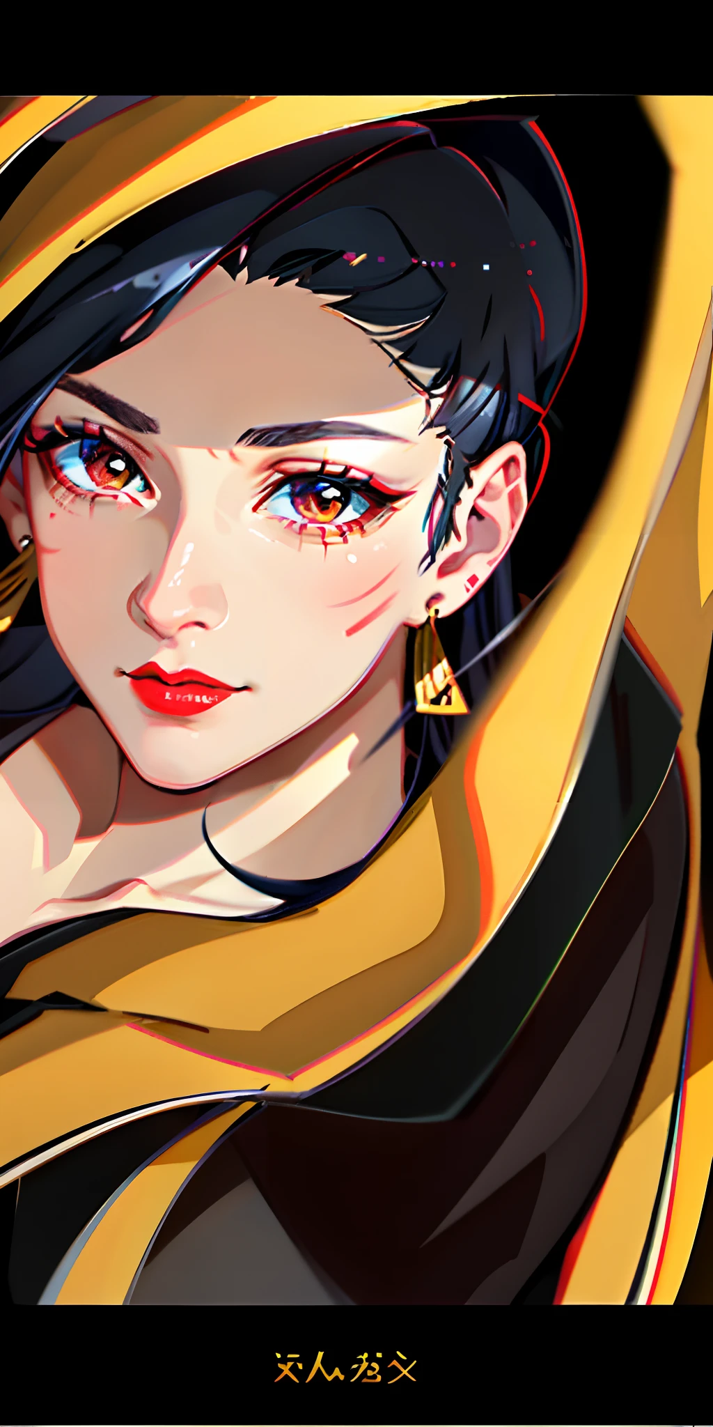 An air middle-aged woman, wheat-colored skin, textured, real character, cowboy, middle-aged, vertical scar on eyes, heavy makeup, red lips, bold, fierce, black hair, red eye, mature, unrestrained, handsome