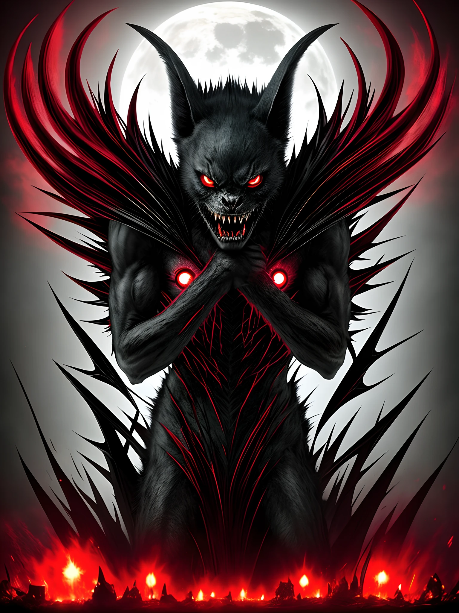 vampire, four-legged, fangs, claws, red eyes, scary, horror, monster, darkness, terror,, four legs