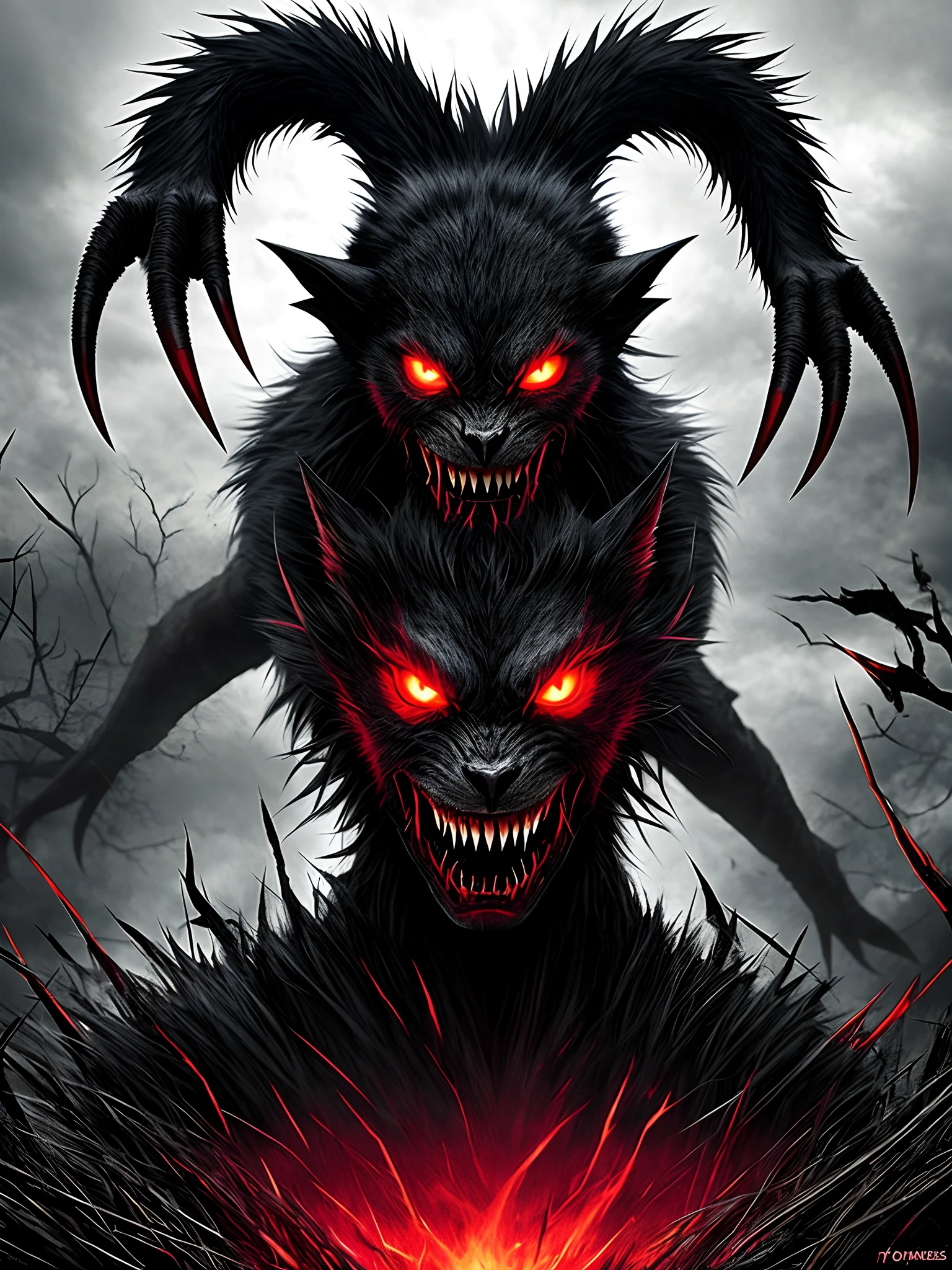 vampire, four-legged, fangs, claws, red eyes, scary, horror, monster, darkness, terror,, four legs