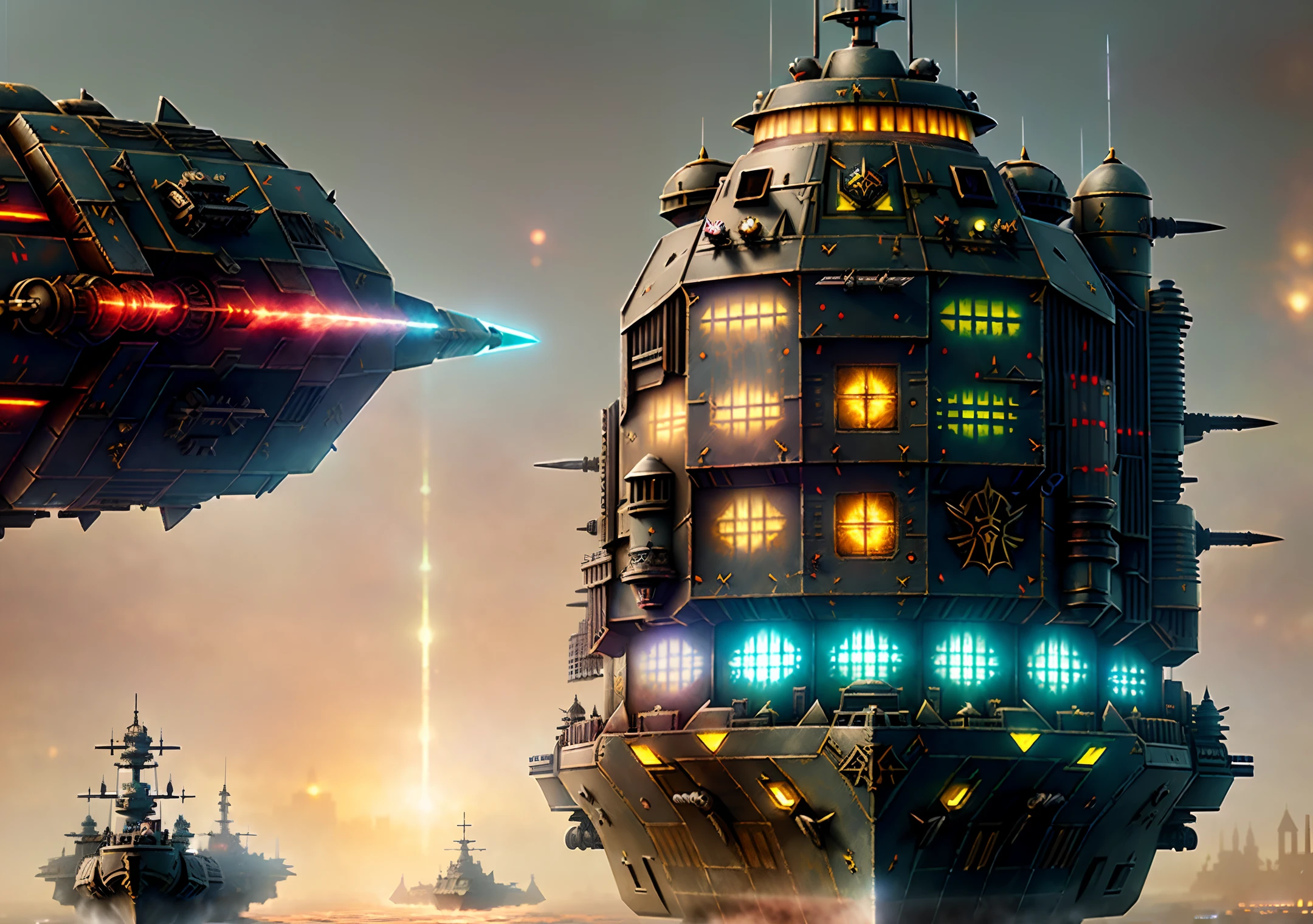 (Warhammer 40k),8k,(one flying battleships),(ultra-detailed, masterpiece, best quality),(dynamic angle),high resolution, floating, cinematic shot, (dramatic pose),(dystopian city) , cinematic lighting, dramatic, guardian armour, astro militarium, dark desert, (soothing tones:1.25), (hdr:1.35), (artstation:1.5), (intricate details:1.14), (rutkowski:1.1), (faded:1.3), (muted colors:1.1), (illustration:1.3)