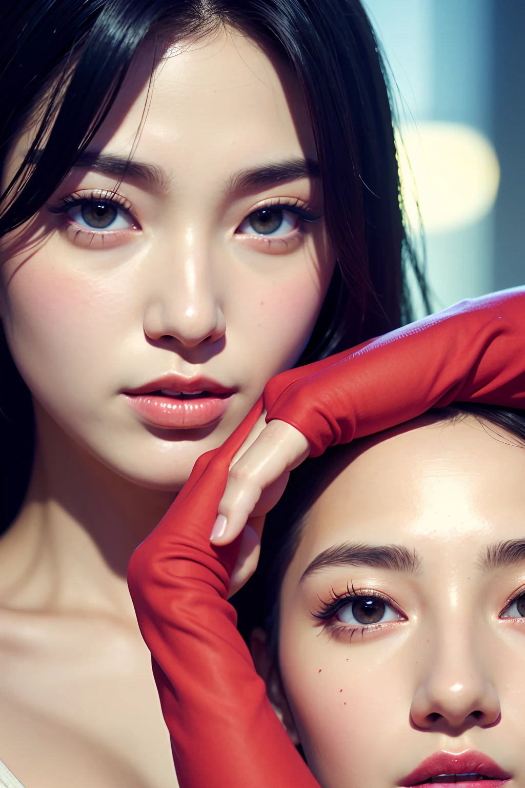 good hand,4k, high-res, masterpiece, best quality, head:1.3, (Korean K-pop idol), finely detailed skin, sharp focus, (cinematic lighting), collarbone, morning, soft lighting, dynamic angle, [:(detailed face:1.2):0.2], armpit crease, thigh gap, red clothes, slender, ??????????????, cleavage,
full body,