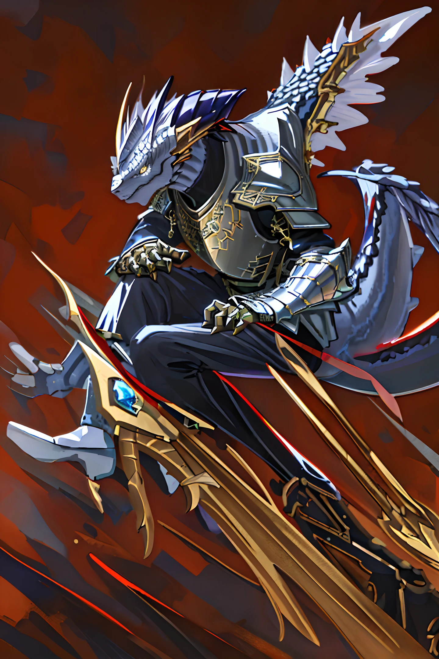 masterpiece,best quality,official art, extremely detailed CG unity 8k wallpaper,Western dragon,Dragon,Paladin,metal armor,armor,White background,Sword and shield,solo,Dragon man,gold eyes,gold dragon