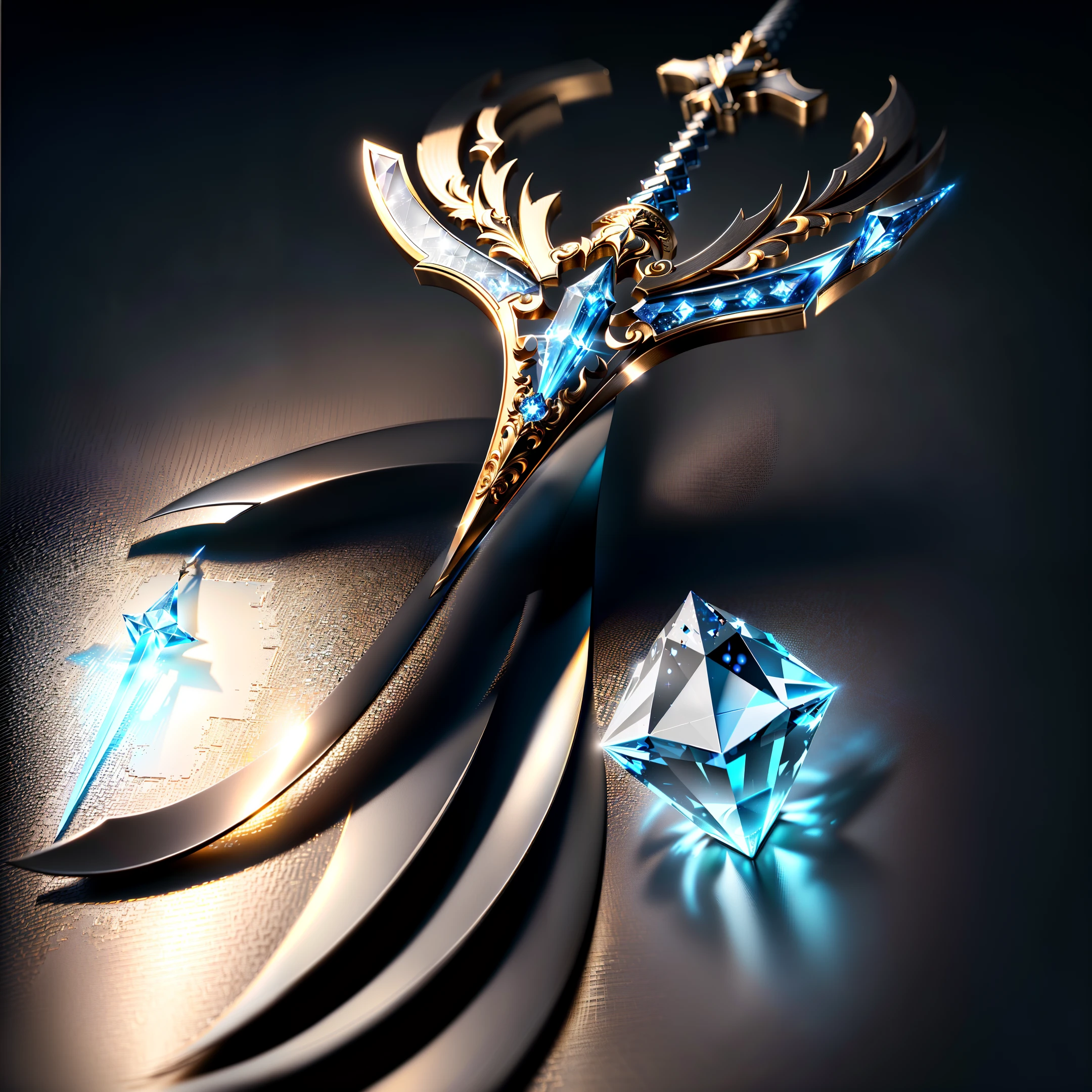masterpiece, icon,best quality, (extremely detailed CG unity 8k wallpaper), (best quality), (best illustration), (best shadow), isometric 3D, octane render,ray tracing,ultra detailed,sword,An ultra-detailed masterpiece featuring the most mesmerizing diamond, set against a dark background, radiating its beauty and purity