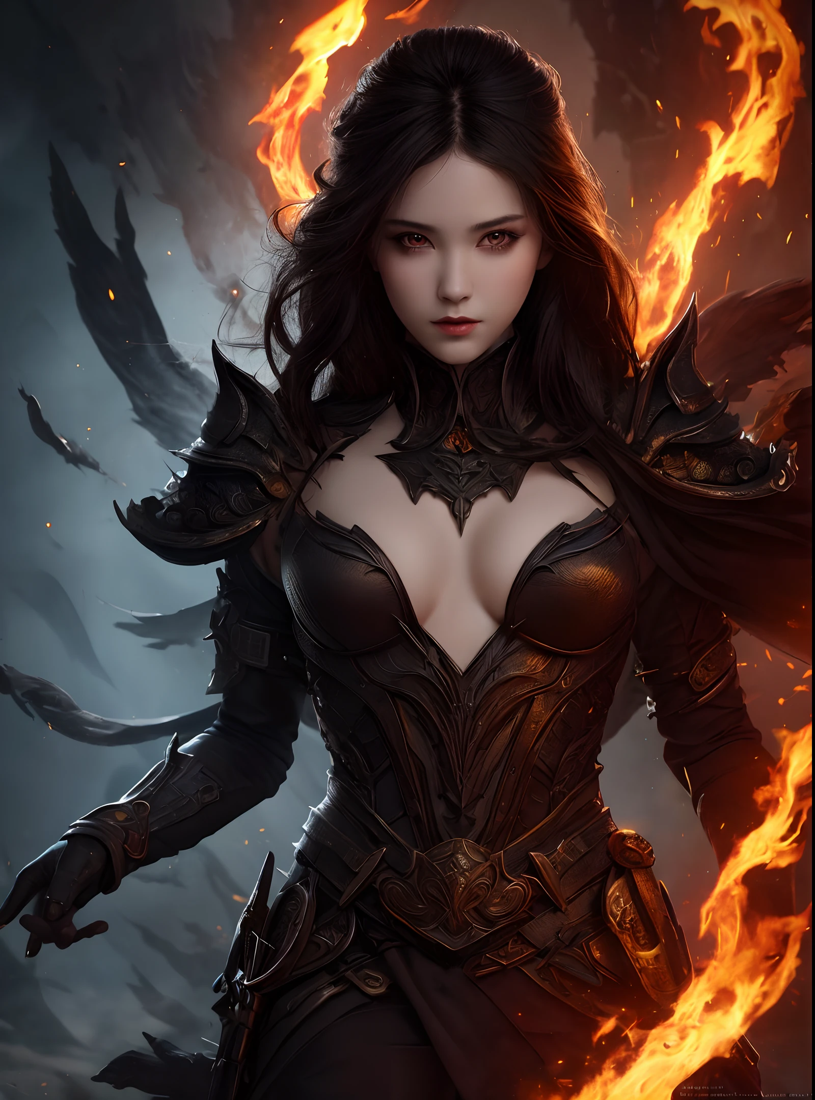 1girl,solo,masterpiece, best quality,fantasy,dark,shadow,
face is important,boy is important,eyes are important,rThe character is the main body of the work,(upper body),
flames,ruins, swirling magic, 