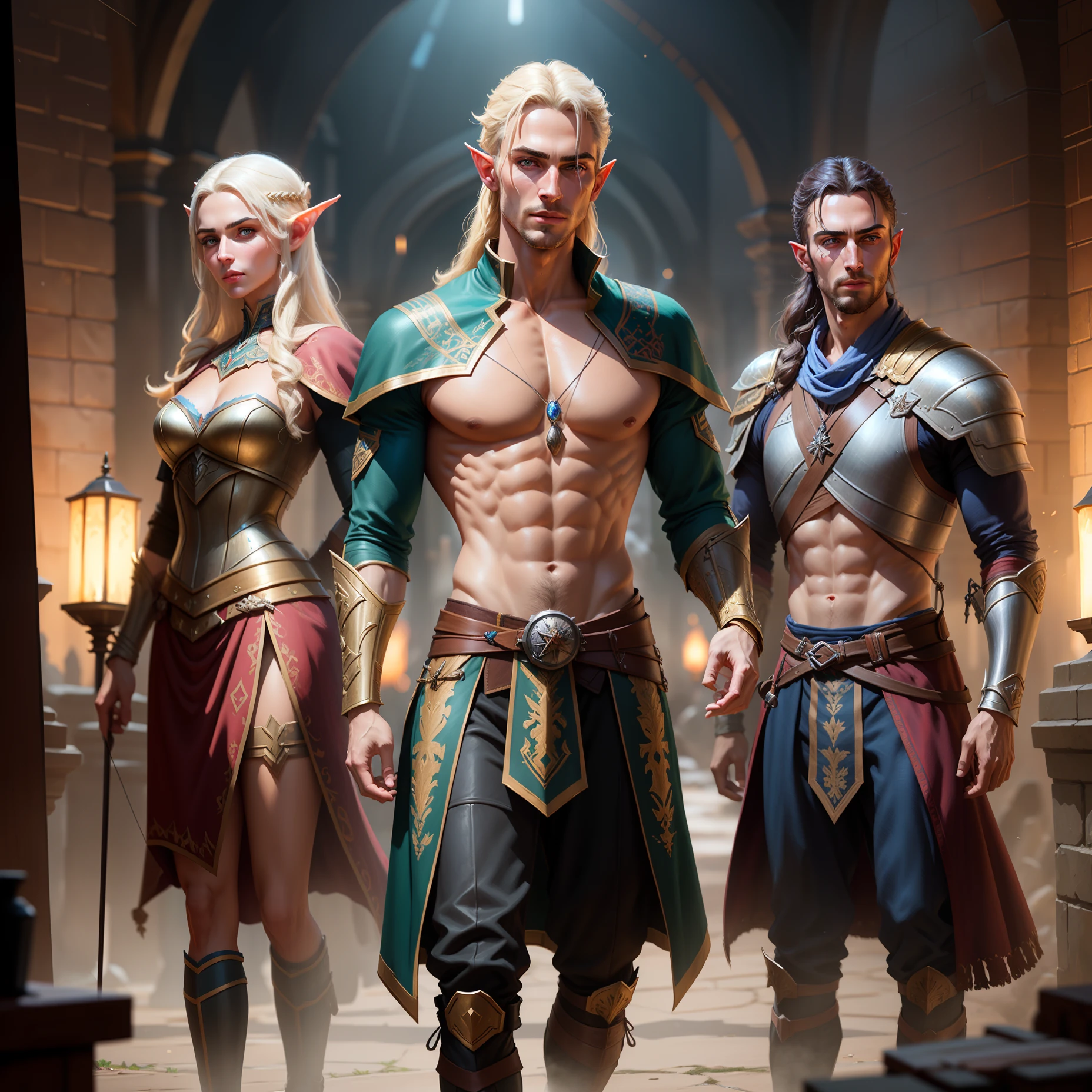 Highly detailed RAW color Photo, handsome man, dynamic pose, high elf, archer, (wide hips), (detailed skin), (detailed lips), (detailed eyes), Medieval style, (necropolis:1.1), (detailed face), detailed eyes, chromatic aberration, depth of field, soft lighting, masterpiece, best quality, intricate, (lens flare:0.7), (bloom:0.7), raytracing, tone mapped, highly detailed, concept art, smooth, sharp focus, dramatic lighting, highly detailed artwork, cinematic, hyper realistic painting, trending on Artstation, 8K, incredible shadows, realistic, (highly detailed background:1.2), art by midjourney
