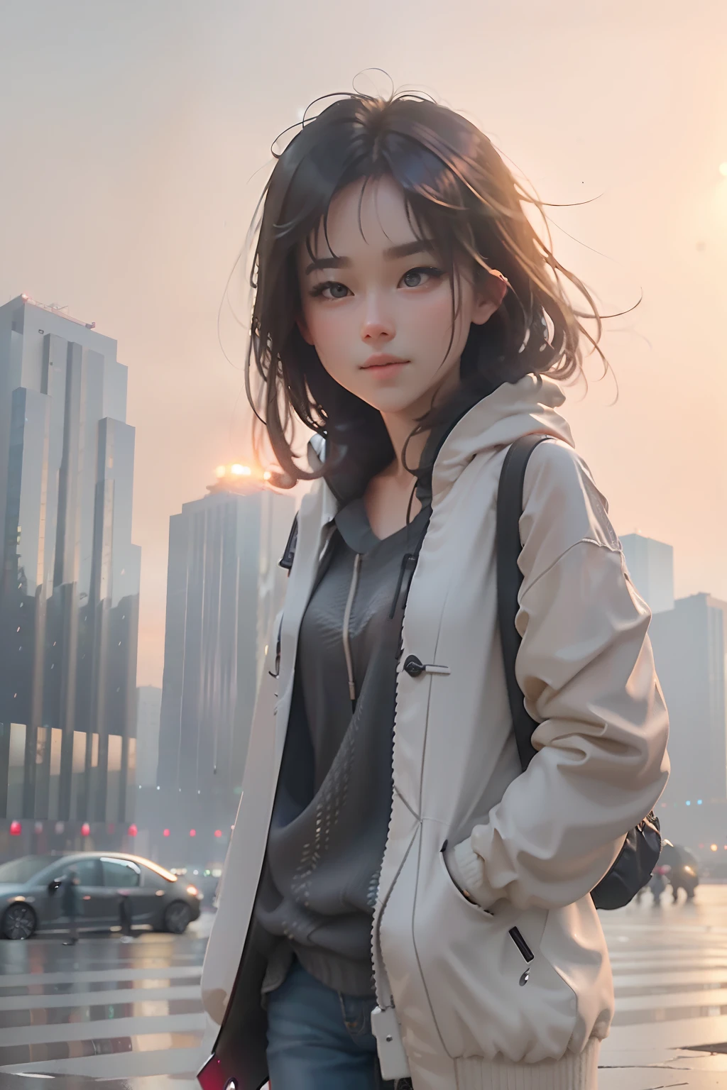 mix4,(8k, RAW photo, best quality, masterpiece:1.2), (realistic, photo-realistic:1.37),1girl,cute,cityscape, night, rain, wet, professional lighting, photon mapping, radiosity, physically-based rendering,